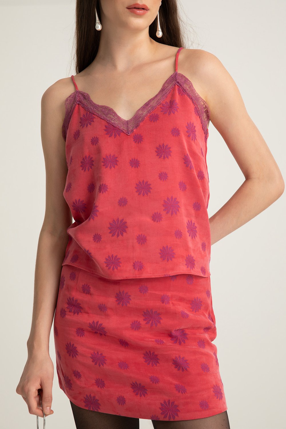 Boneqa Barcelona-Desenli Pembe Mini Etek-Etek-4-Milagron.com