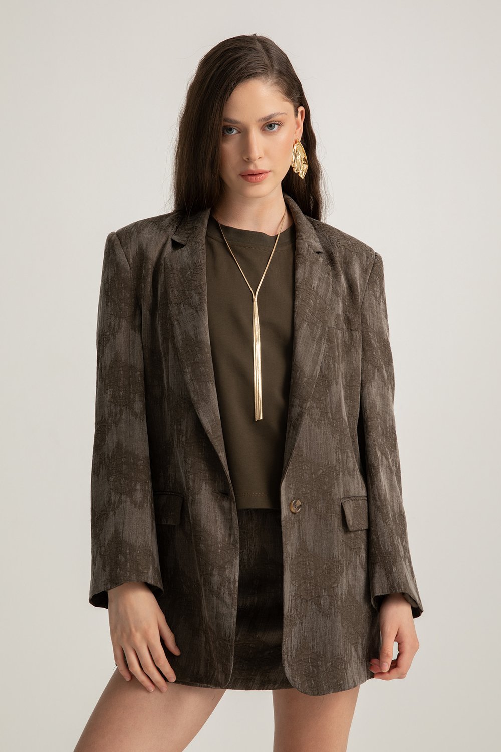 Boneqa Barcelona-Desenli Tek Düğmeli Blazer Ceket-Ceket-1-Milagron.com