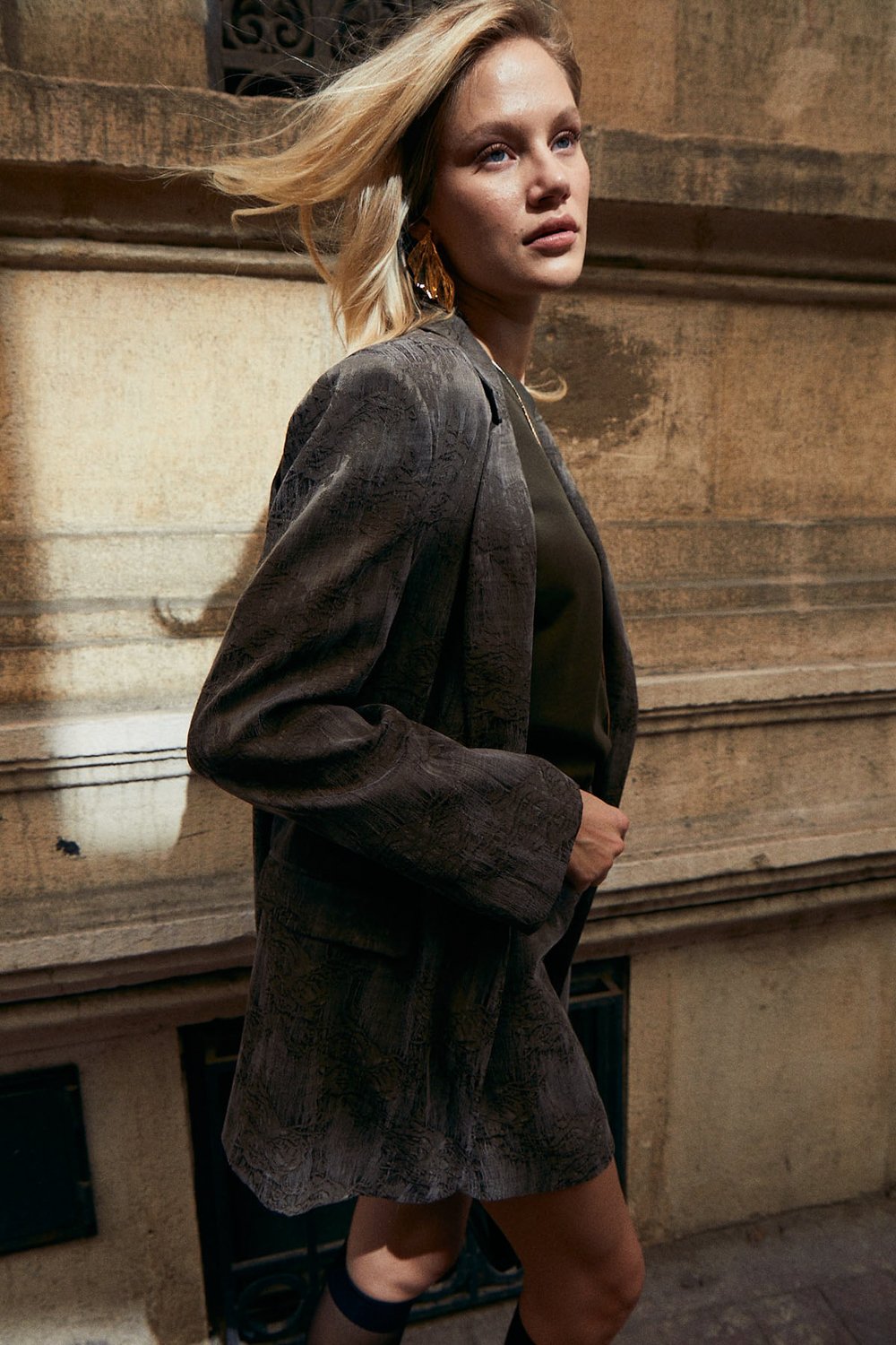 Boneqa Barcelona-Desenli Tek Düğmeli Blazer Ceket-Ceket-6-Milagron.com