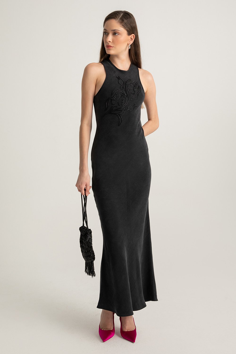 Boneqa Barcelona-Ebru Lale İşlemeli Elbise-Elbise-10-Milagron.com