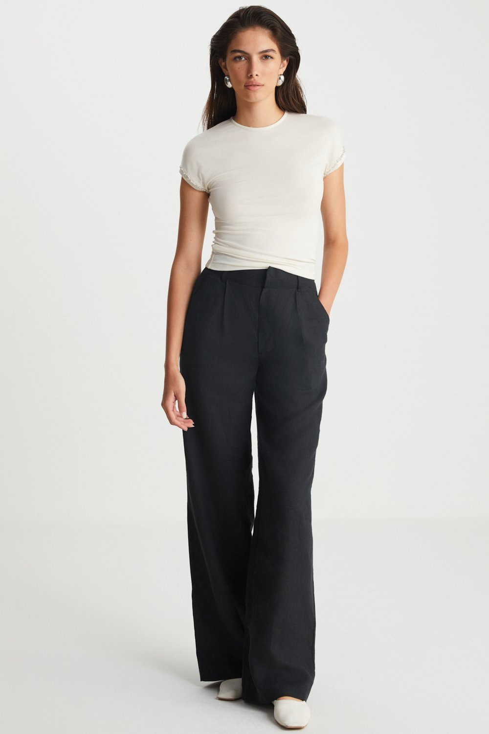 Boneqa Barcelona-Ekru Modal Tişört-T-Shirts-1-Milagron.com