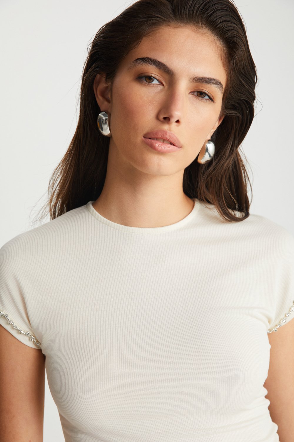 Boneqa Barcelona-Ekru Modal Tişört-T-Shirts-5-Milagron.com