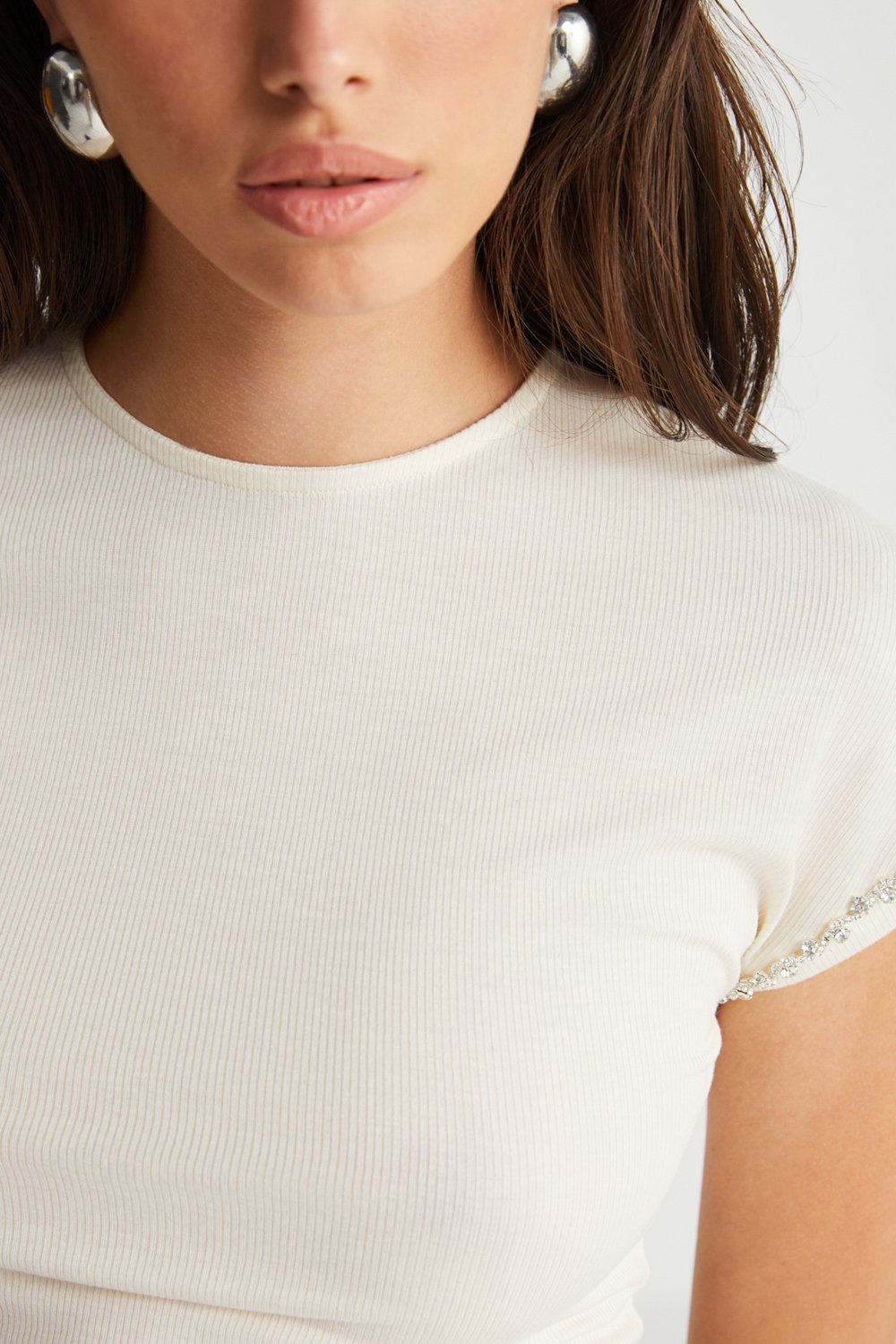 Boneqa Barcelona-Ekru Modal Tişört-T-Shirts-6-Milagron.com