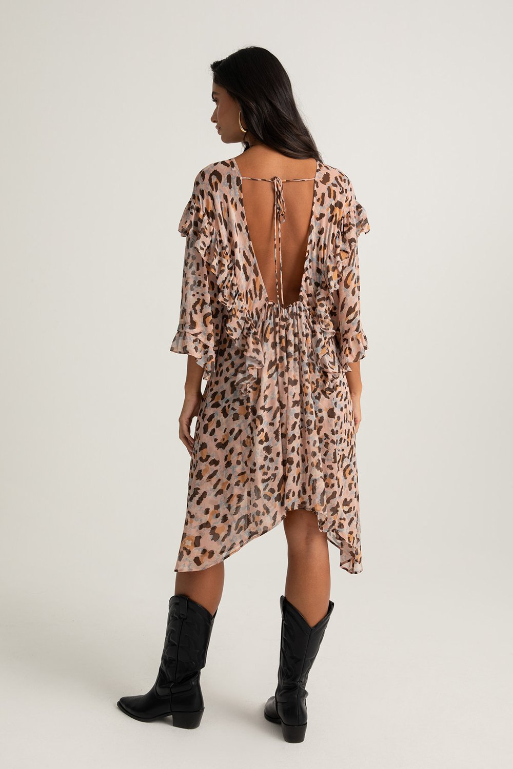 Boneqa Barcelona-Fırfır Detaylı Leopar Desenli Elbise-Elbise-2-Milagron.com