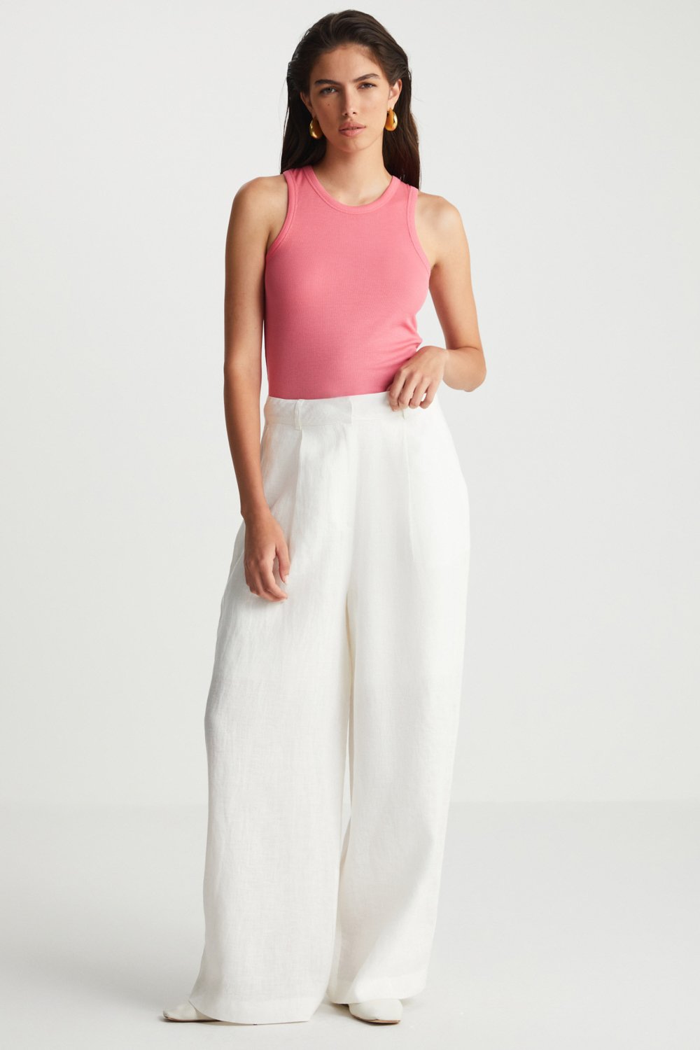 Boneqa Barcelona-Fitilli Kolsuz Pembe Tişört-T-Shirts-1-Milagron.com