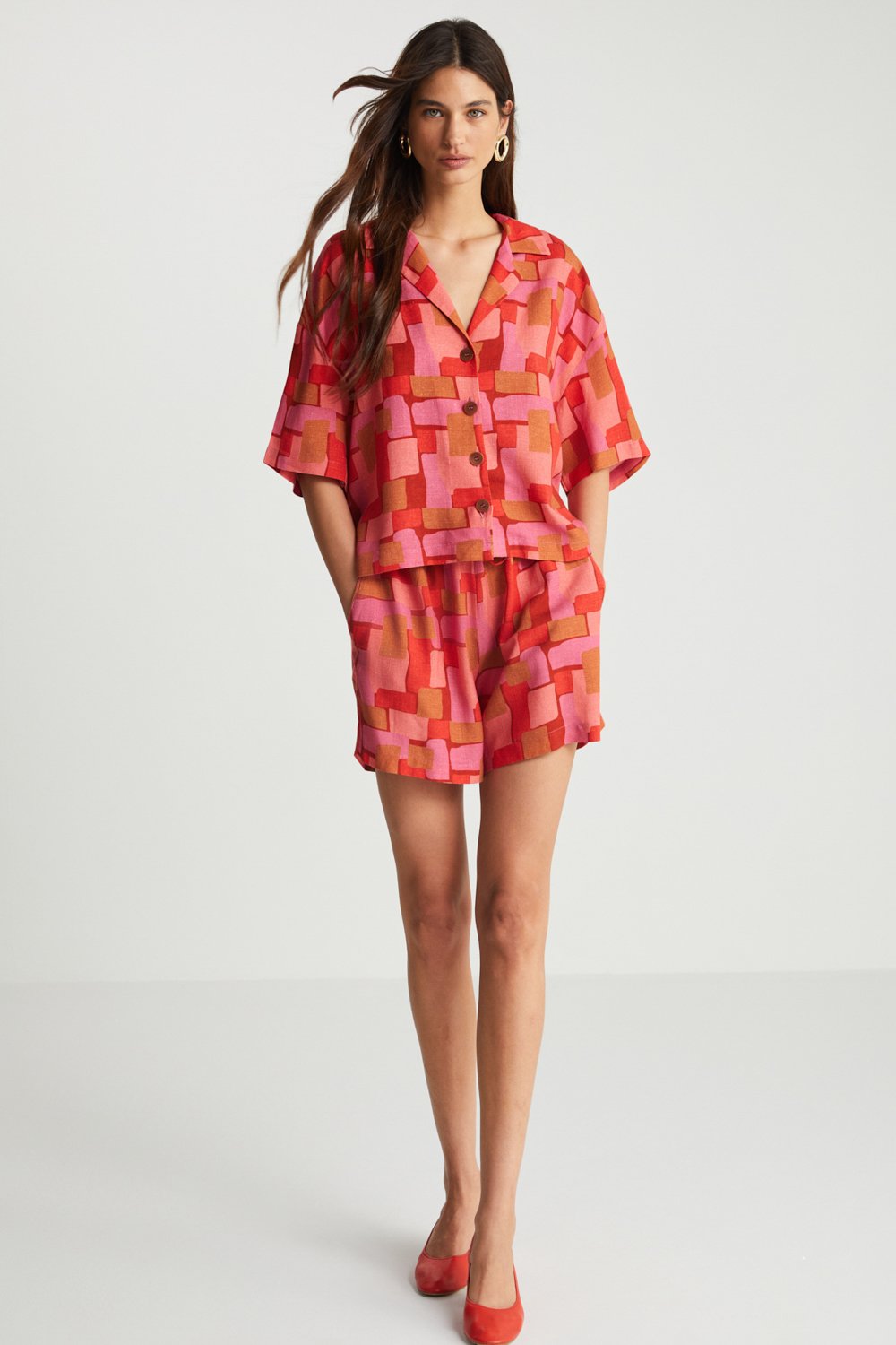 Boneqa Barcelona-Geometrik Desenli Şort-Şort-1-Milagron.com