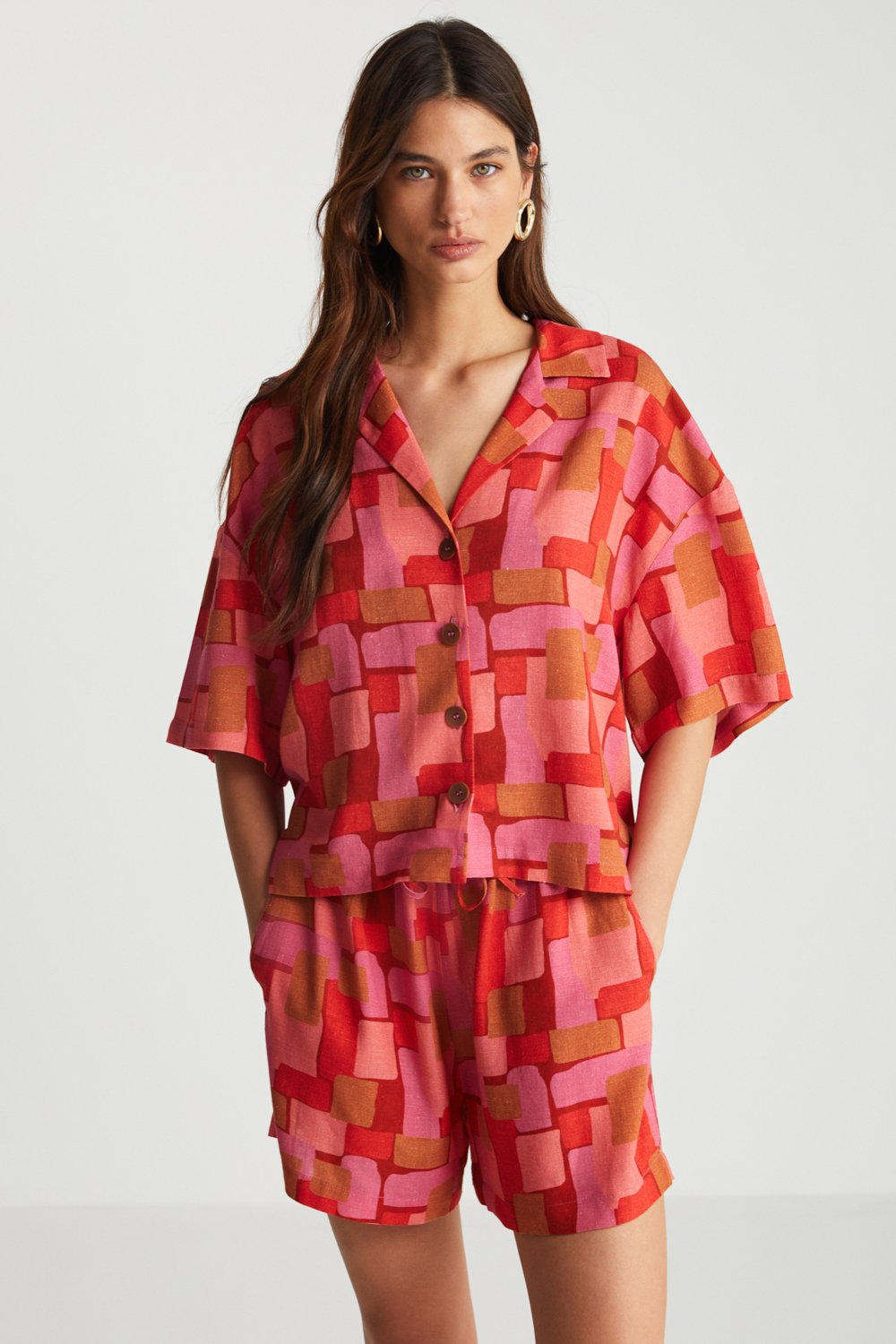 Boneqa Barcelona-Geometrik Desenli Şort-Şort-2-Milagron.com