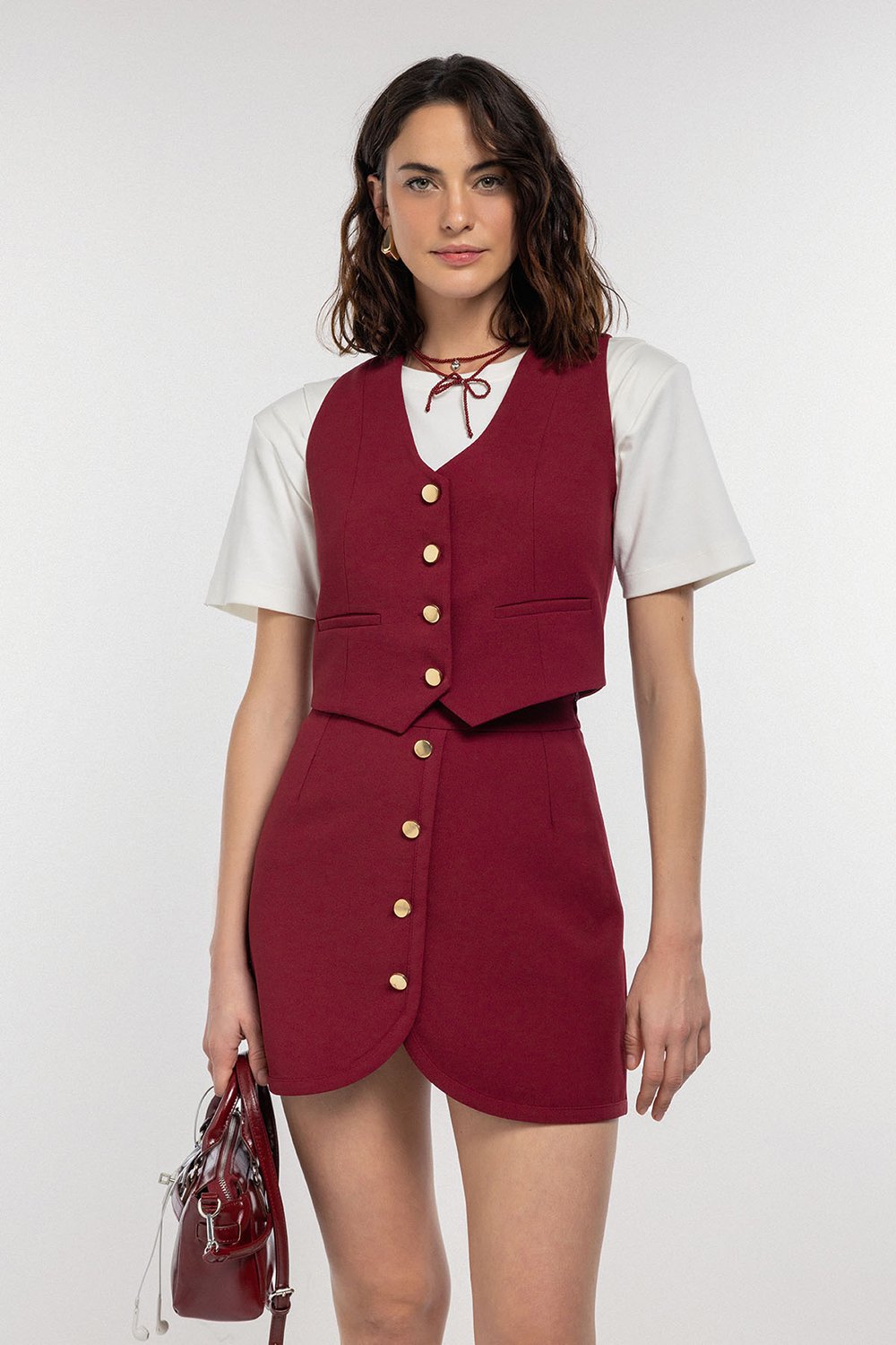 Boneqa Barcelona-Gold Düğme Detaylı Yelek-Yelek-1-Milagron.com