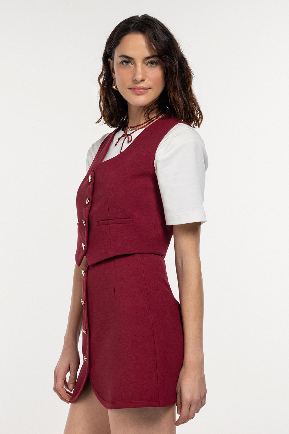 Boneqa Barcelona-Gold Düğme Detaylı Yelek-Yelek-2-Milagron.com