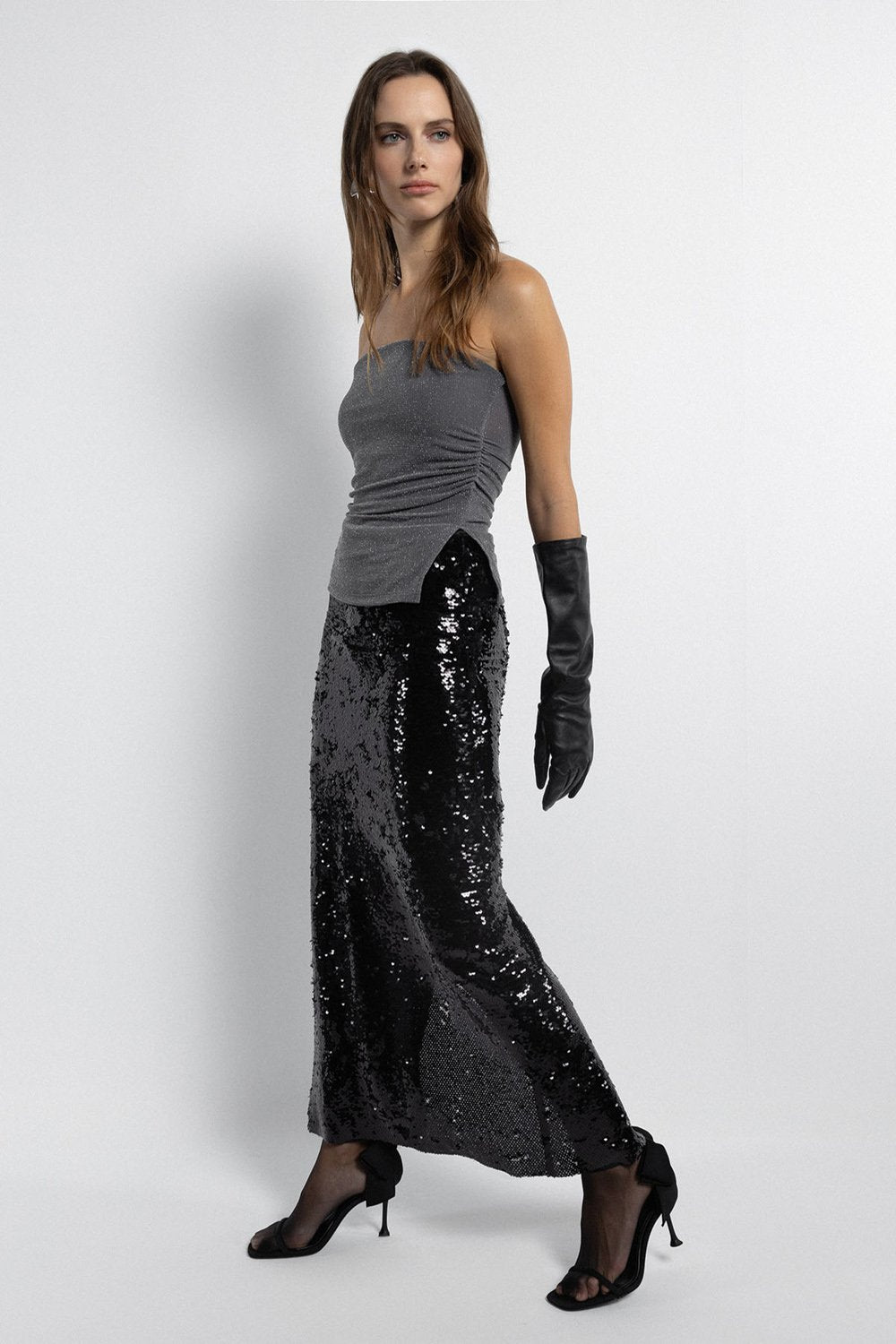 Boneqa Barcelona-Gri Simli Omzu Açık Parti Top-Top-6-Milagron.com