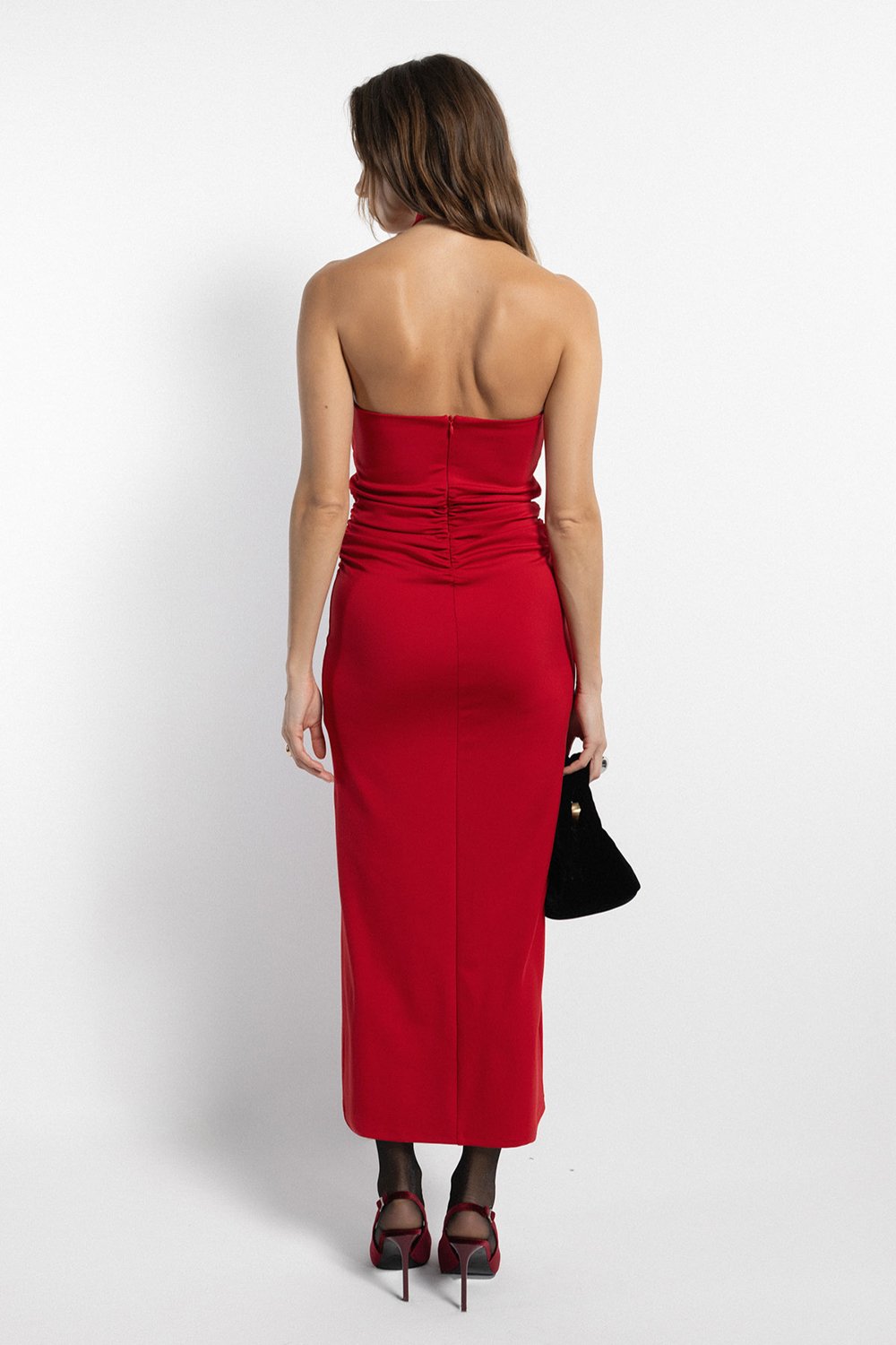 Boneqa Barcelona-Gül Detaylı Uzun Elbise-Elbise-3-Milagron.com