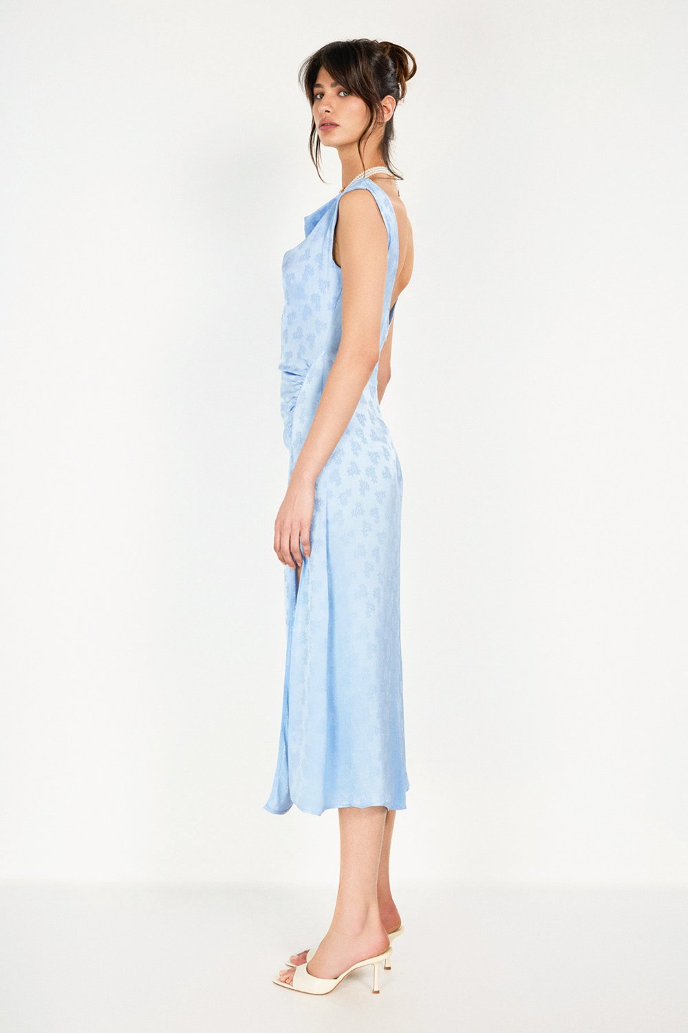 Boneqa Barcelona-Jakarlı Yandan Yırtmaç Detaylı Mavi Elbise-Elbise-7-Milagron.com