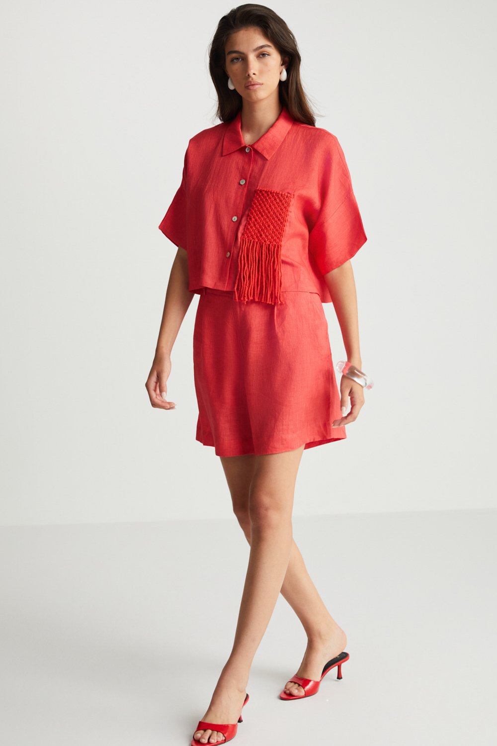 Boneqa Barcelona-Kırmızı Keten Şort-Şort-1-Milagron.com