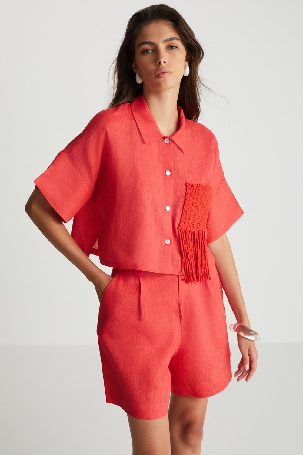 Boneqa Barcelona-Kırmızı Keten Şort-Şort-2-Milagron.com