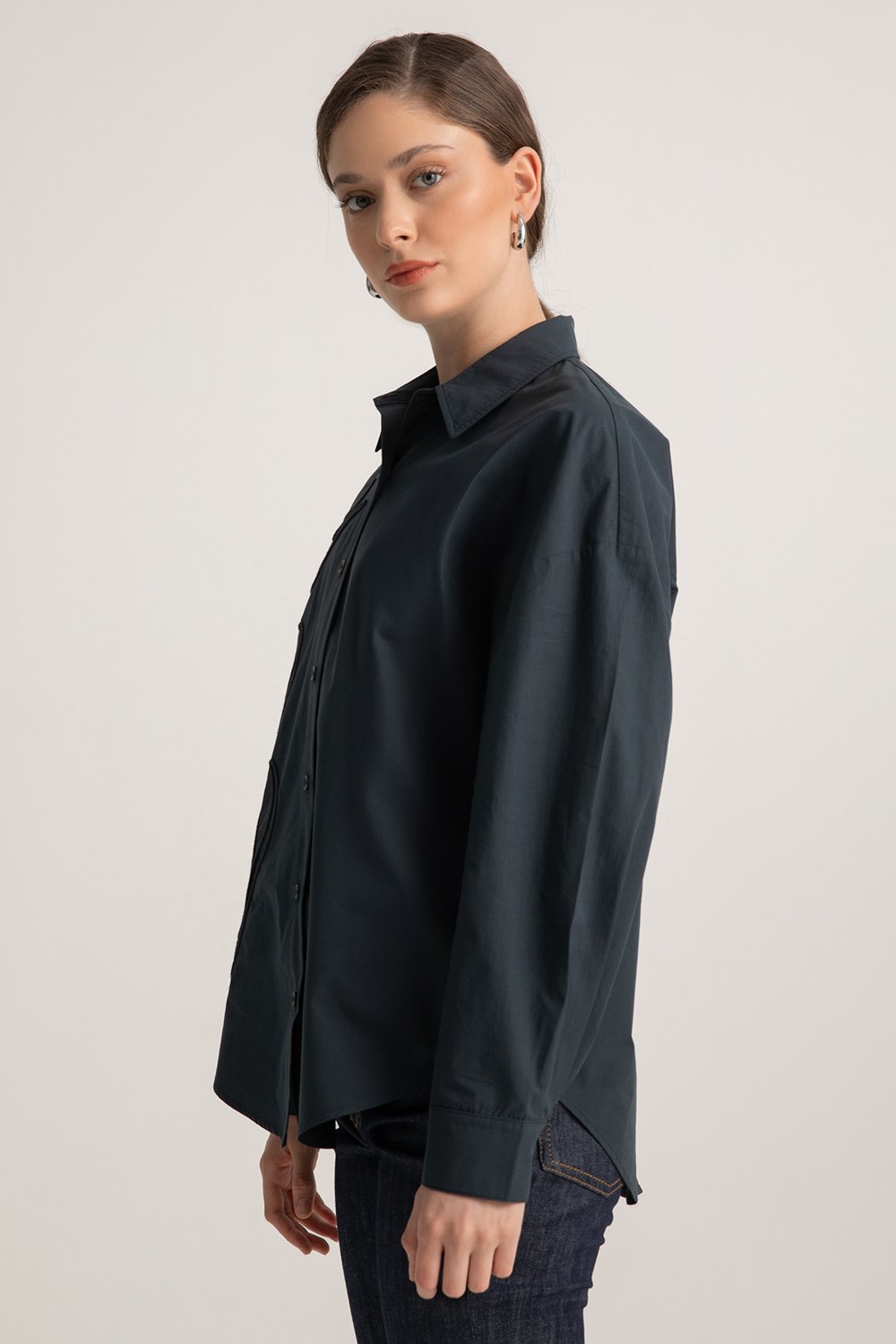 Boneqa Barcelona-Lale İşlemeli Antrasit Gömlek-Gömlek-5-Milagron.com