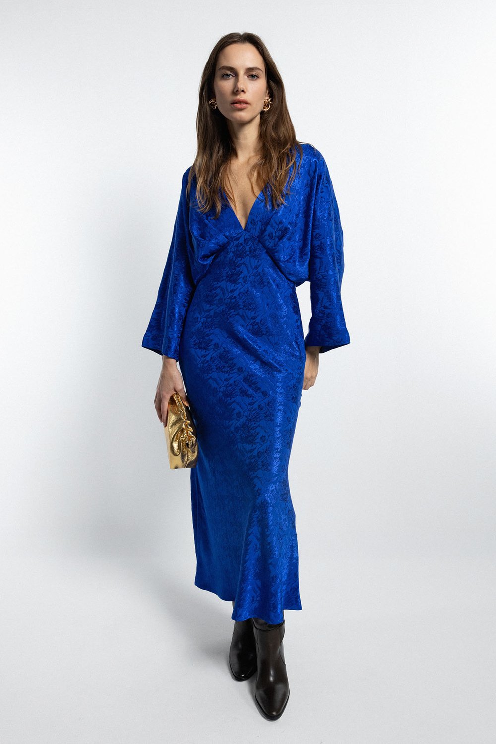 Boneqa Barcelona-Mavi Desenli Gece Elbisesi-Elbise-1-Milagron.com