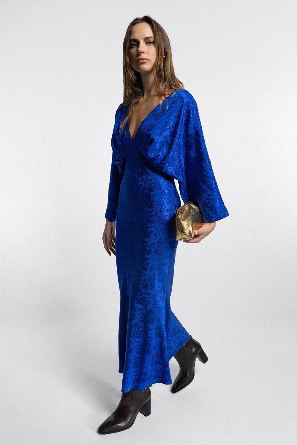 Boneqa Barcelona-Mavi Desenli Gece Elbisesi-Elbise-3-Milagron.com