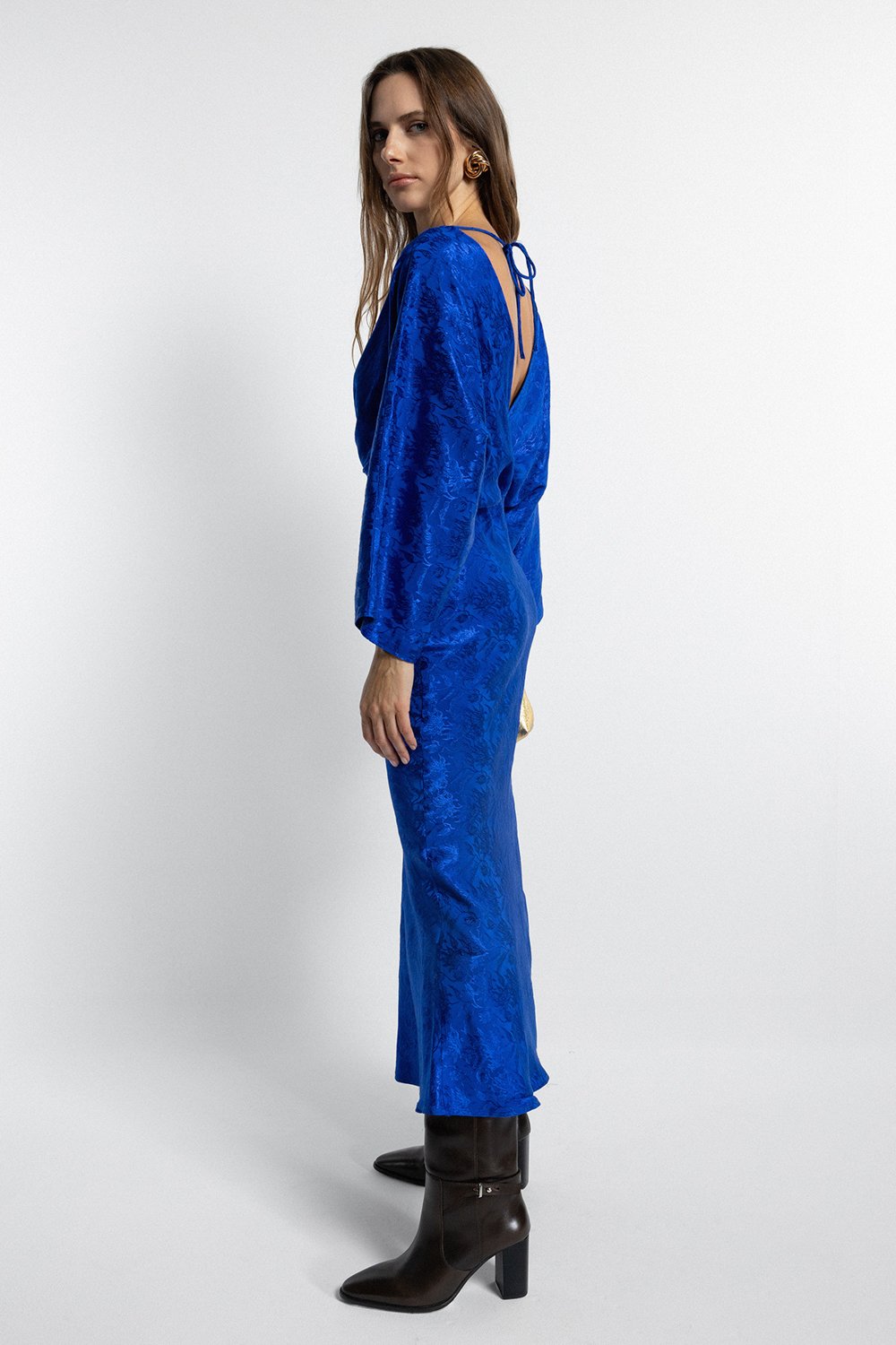 Boneqa Barcelona-Mavi Desenli Gece Elbisesi-Elbise-4-Milagron.com