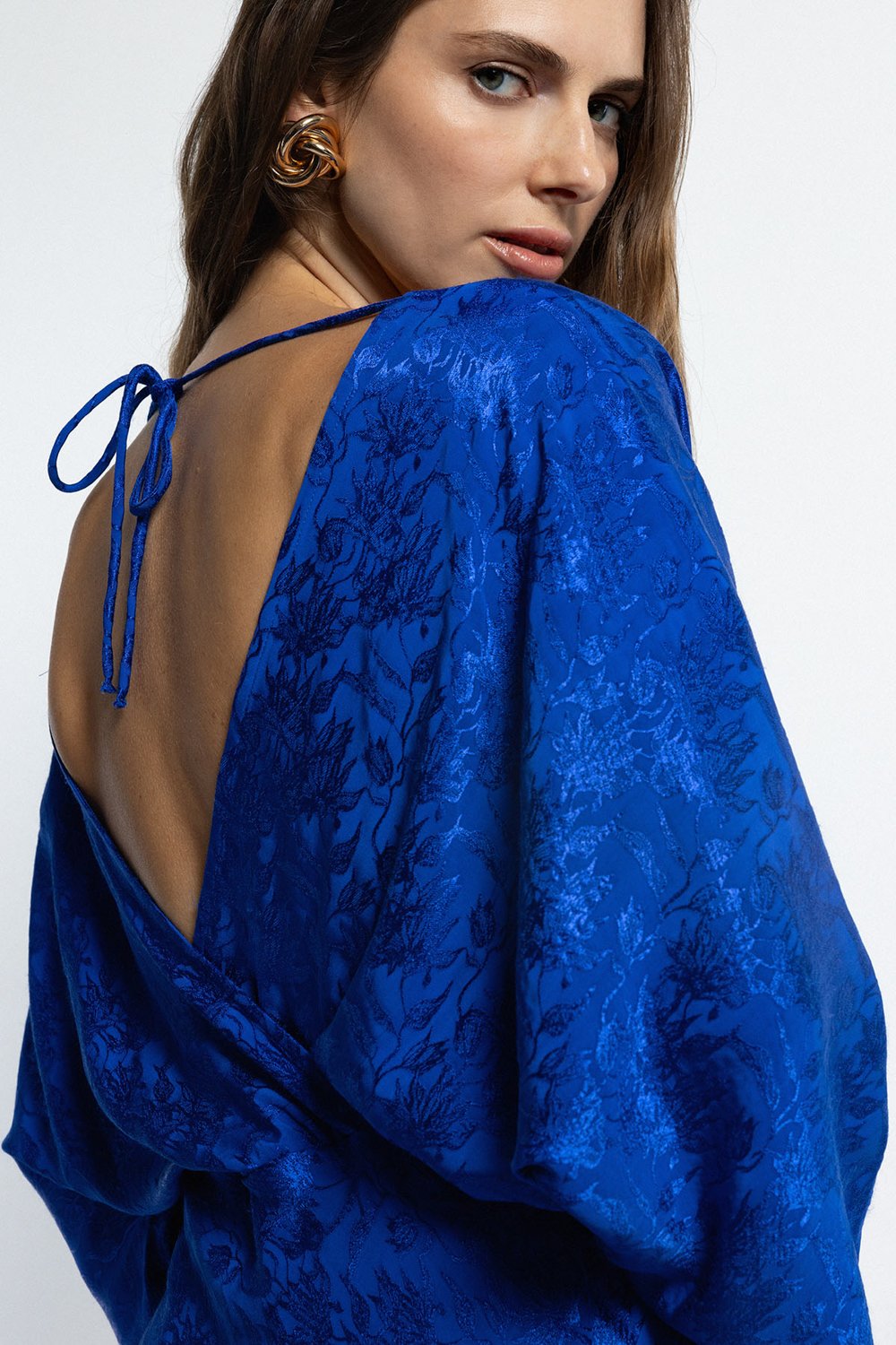 Boneqa Barcelona-Mavi Desenli Gece Elbisesi-Elbise-5-Milagron.com