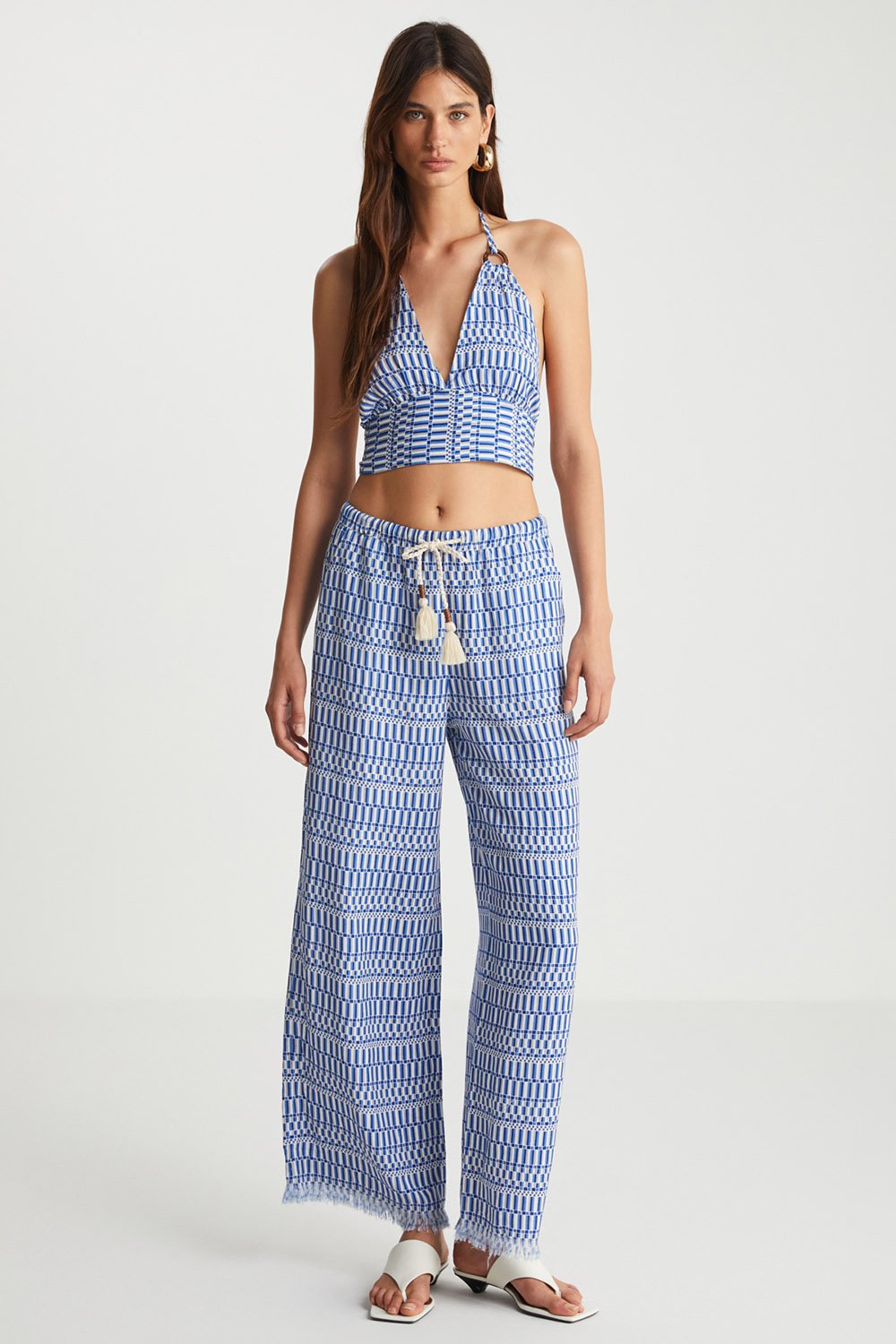 Boneqa Barcelona-Mavi Desenli Keten Karışımlı Büstiyer-Büstiyer-3-Milagron.com