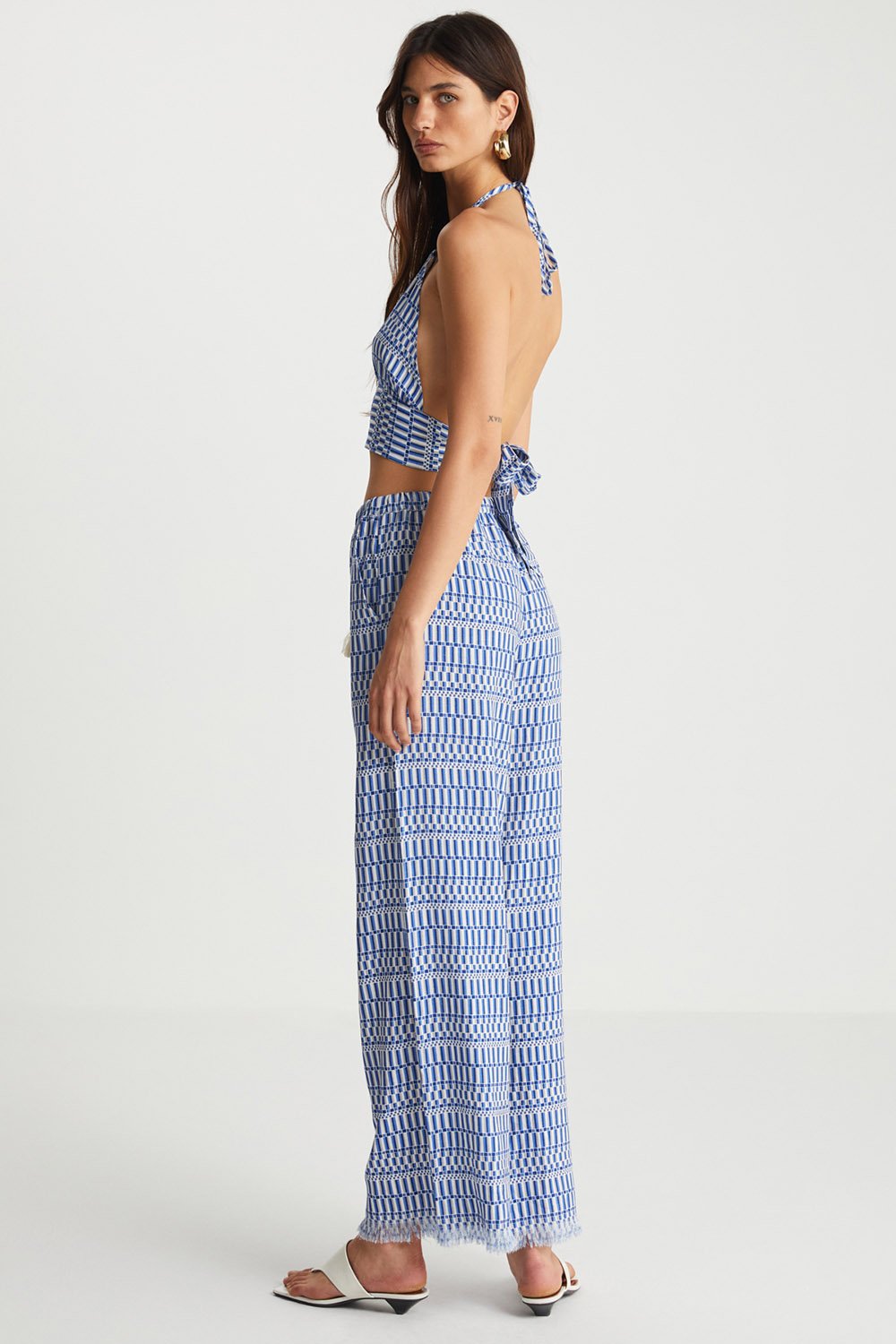 Boneqa Barcelona-Mavi Desenli Keten Karışımlı Pantolon-Pantolon-2-Milagron.com