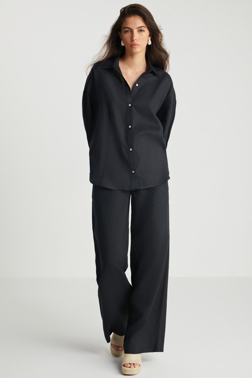 Boneqa Barcelona-Siyah Keten Pantolon-Pantolon-4-Milagron.com