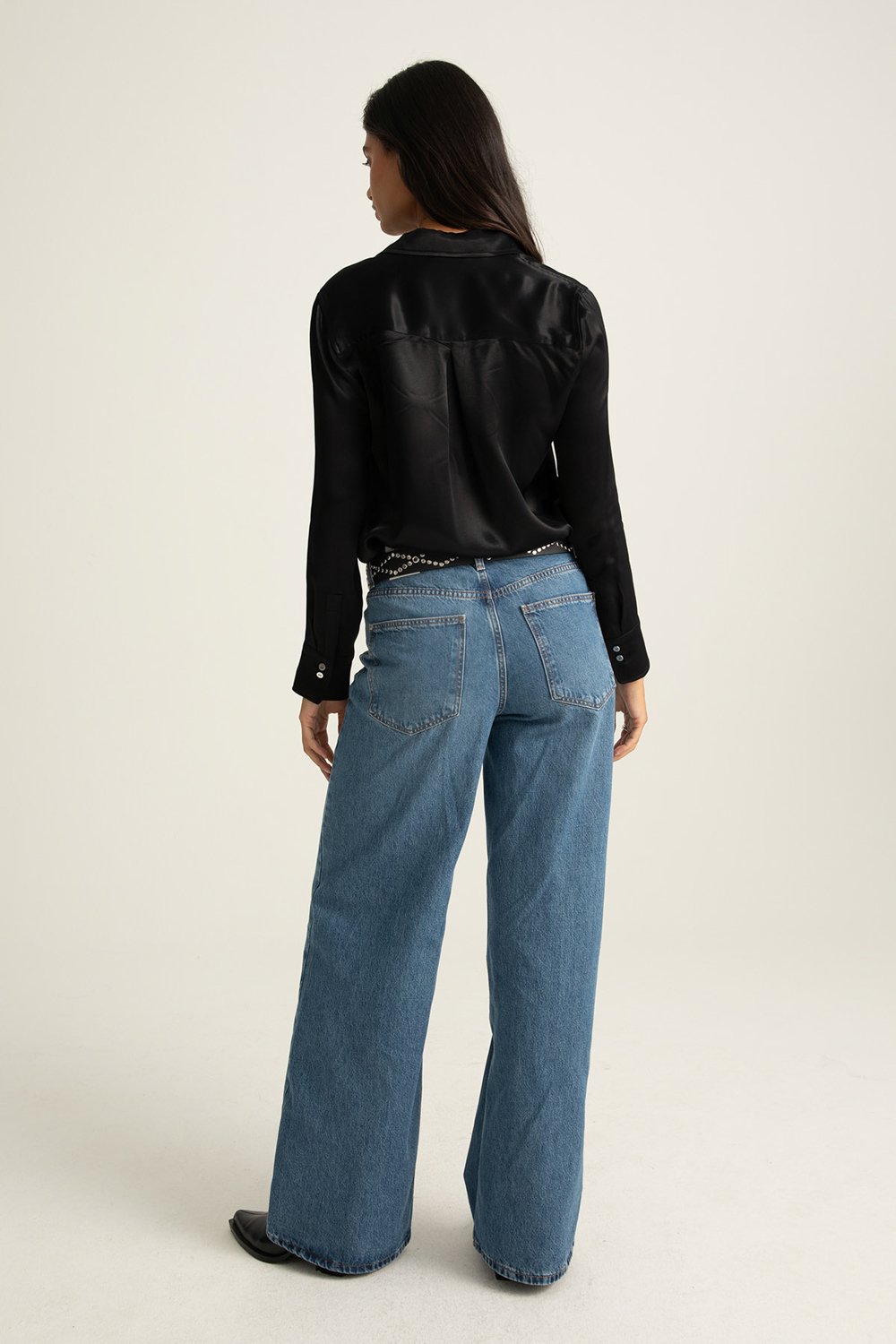 Boneqa Barcelona-Siyah Saten Smart Casual Gömlek-Gömlek-5-Milagron.com