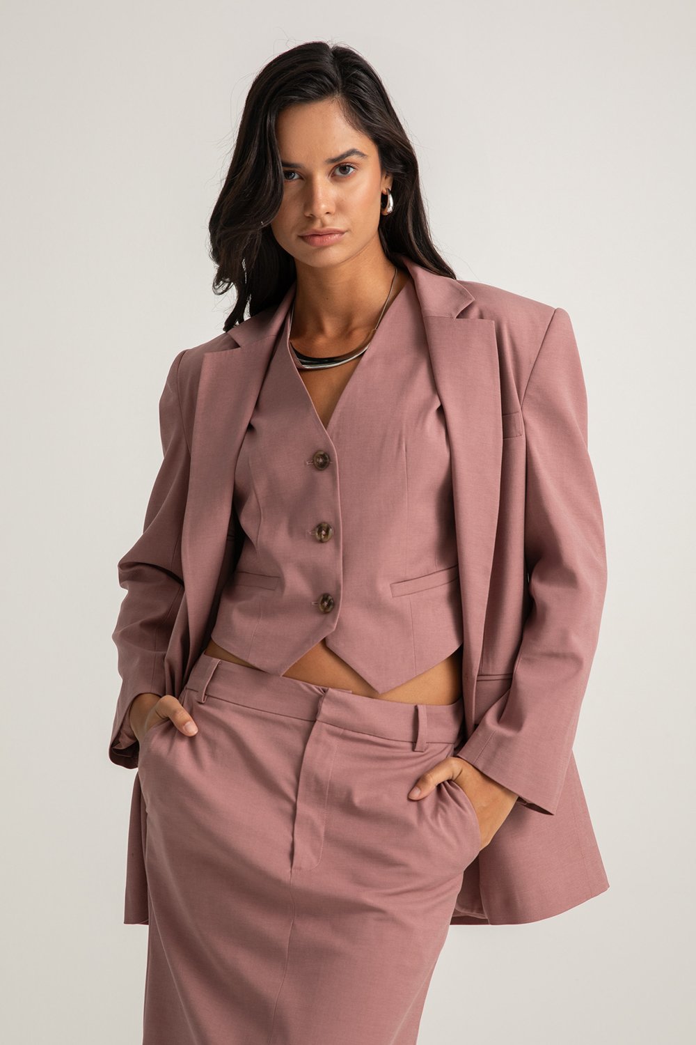 Boneqa Barcelona-Tek Düğmeli Pembe Blazer Ceket-Ceket-1-Milagron.com