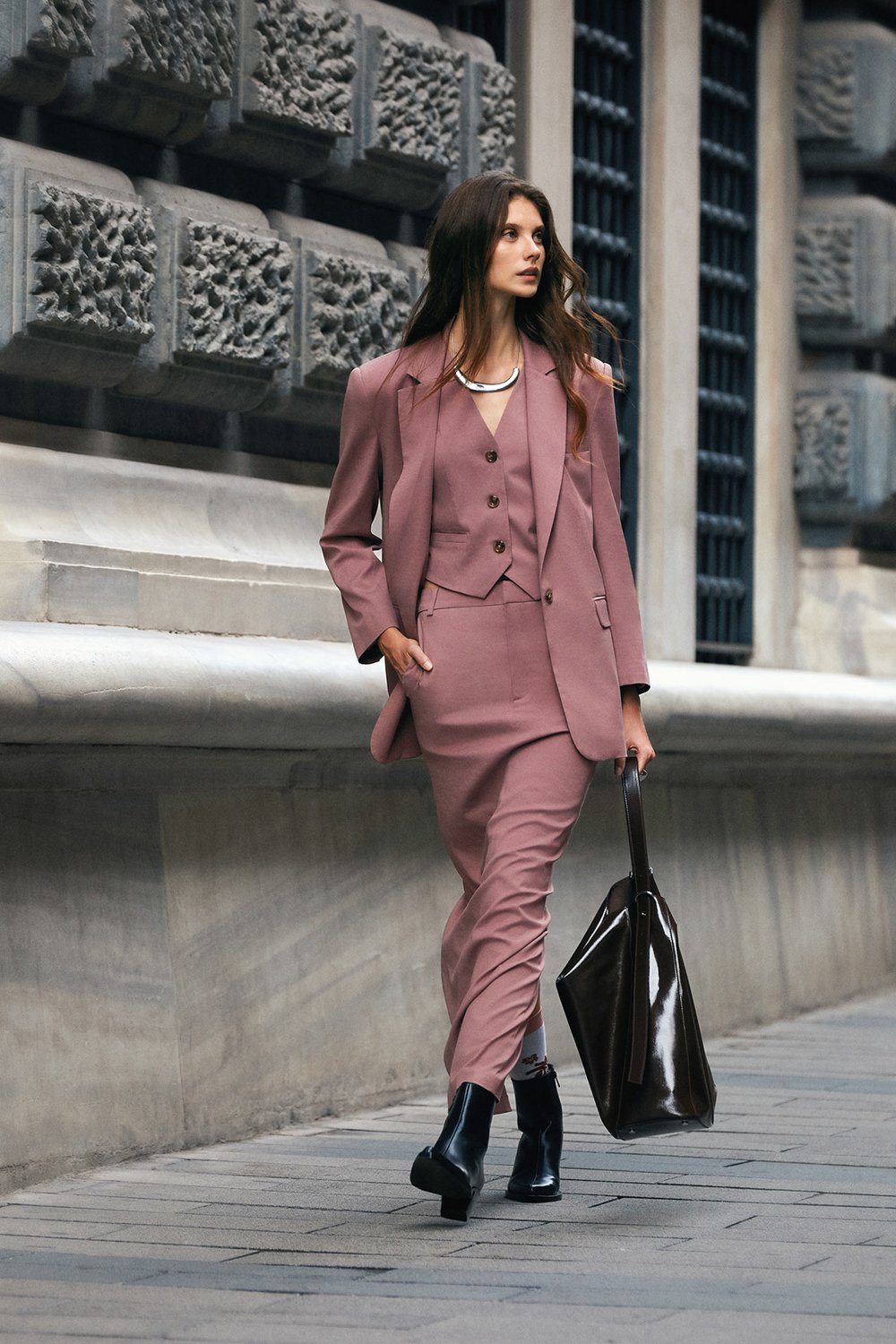 Boneqa Barcelona-Tek Düğmeli Pembe Blazer Ceket-Ceket-2-Milagron.com