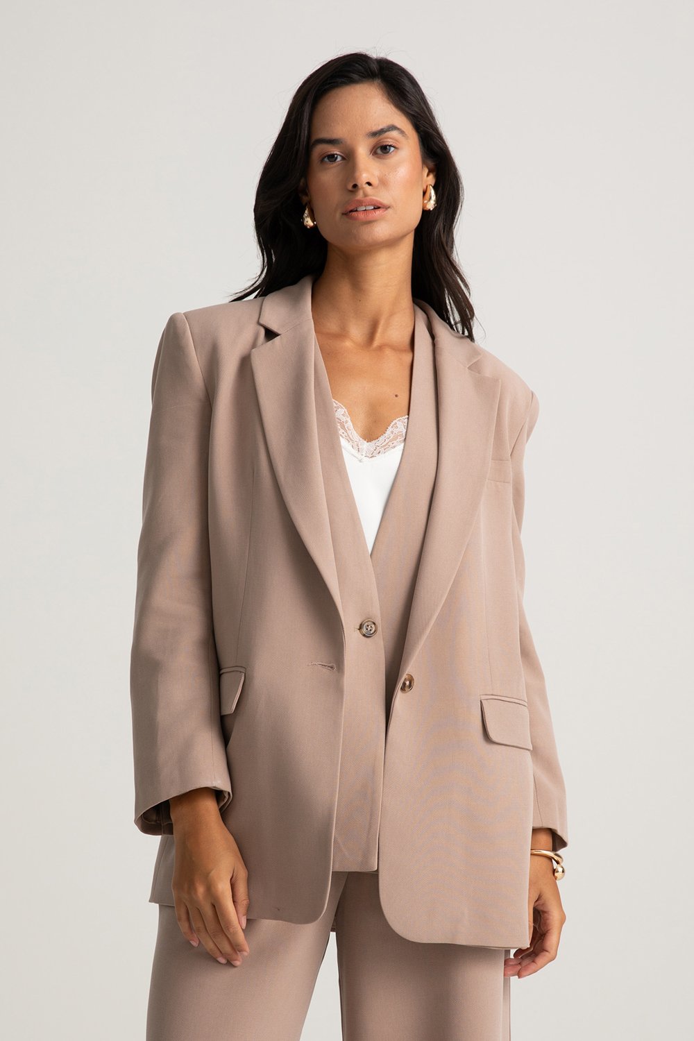 Boneqa Barcelona-Tek Düğmeli Vizon Blazer Ceket-Ceket-1-Milagron.com