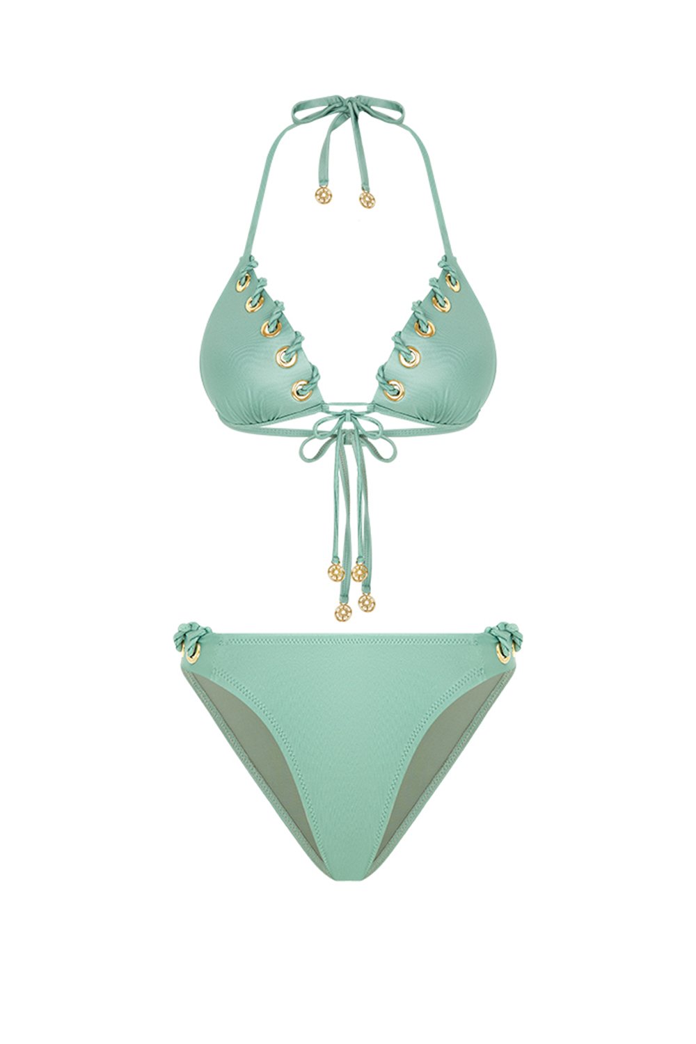 Bonesta-Aeolian Mint Green Kuşgözlü Üçgen Bikini Takımı-Bikini & Mayo-5-Milagron.com