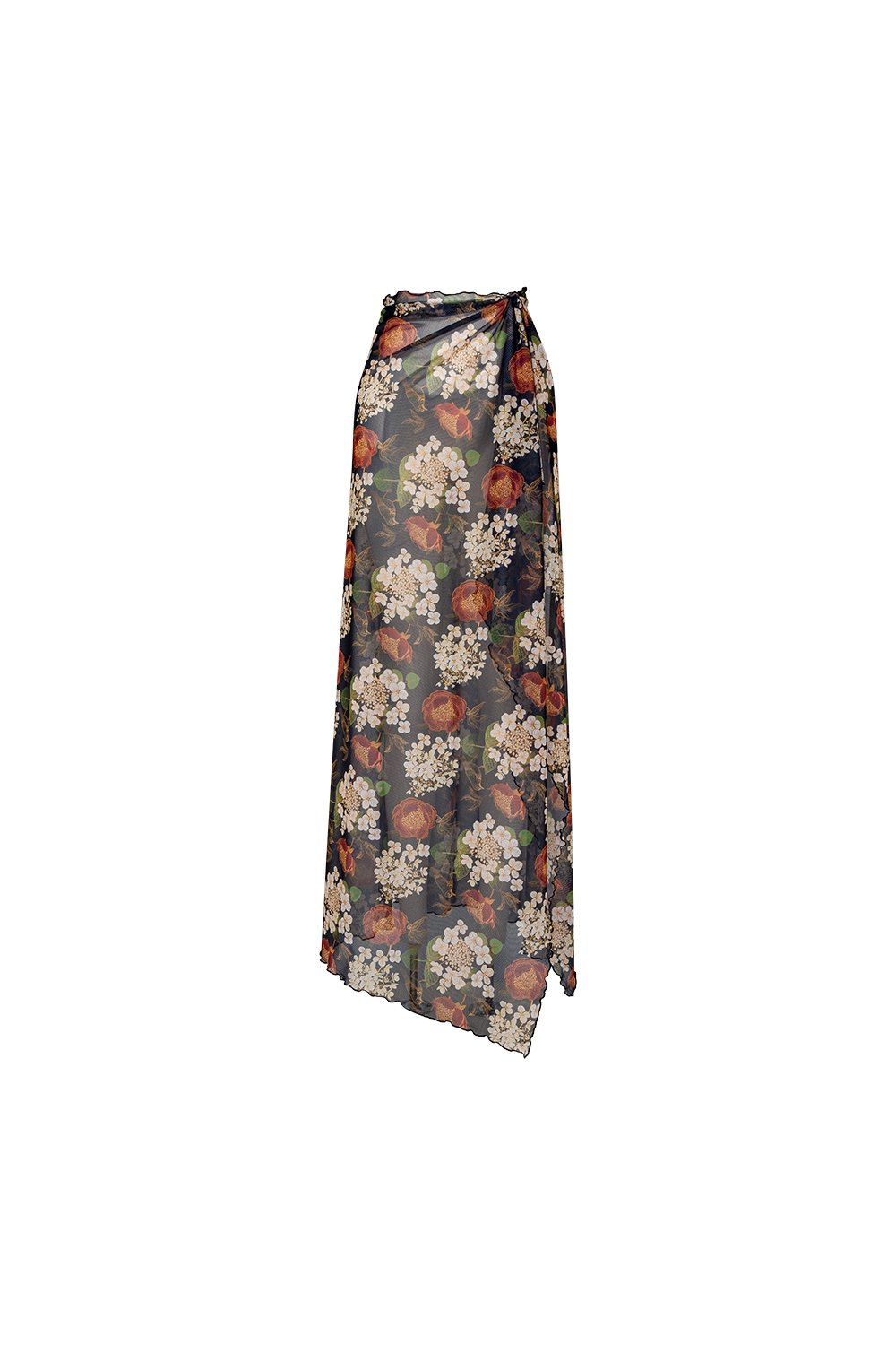 Bonesta-Alessia Koyu Kahve Çiçek Desenli Bağcıklı Uzun Pareo Etek-Pareo & Bandana-1-Milagron.com