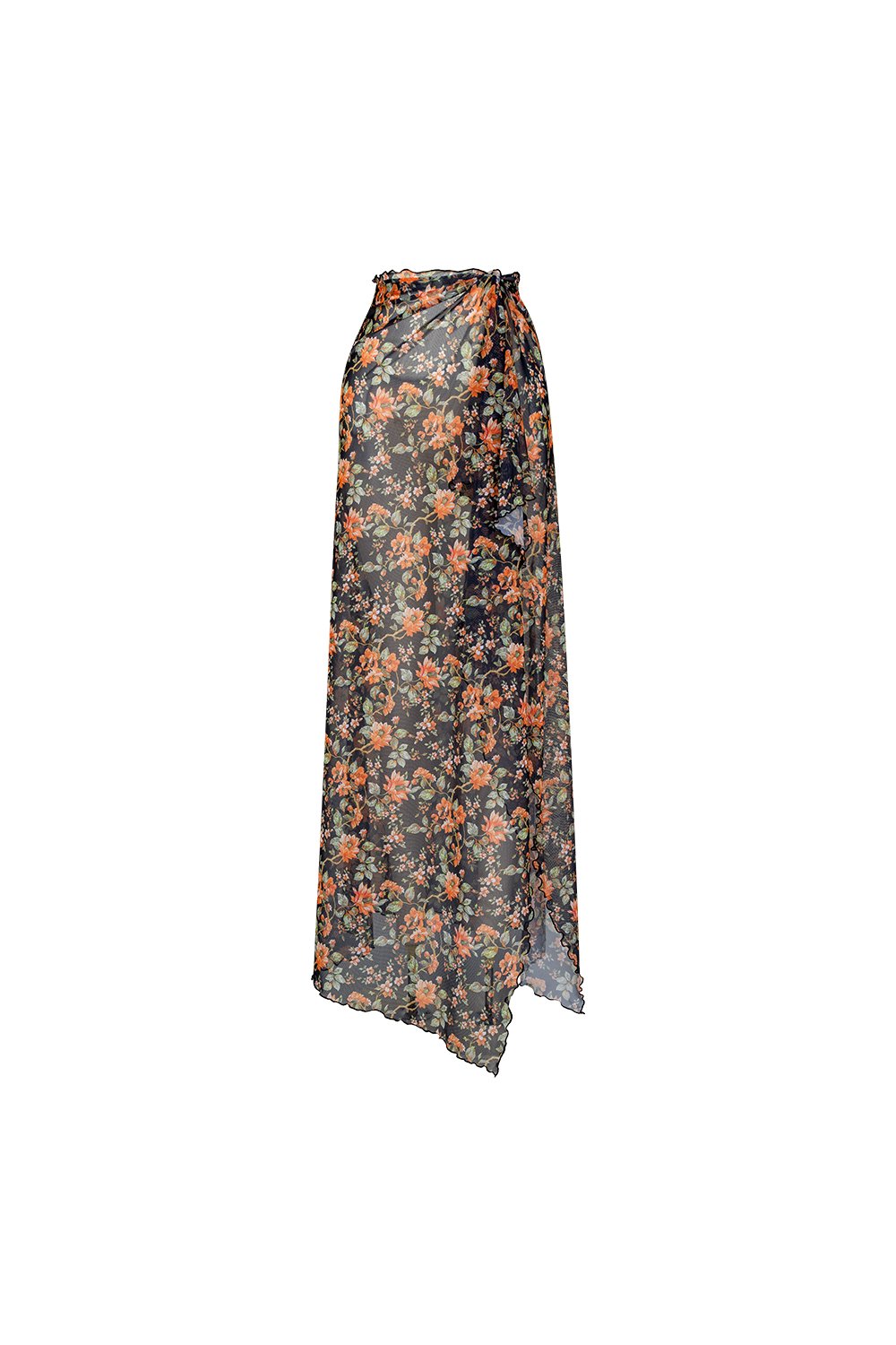 Bonesta-Alessia Turuncu Çiçek Desenli Bağcıklı Uzun Pareo Etek-Pareo & Bandana-1-Milagron.com
