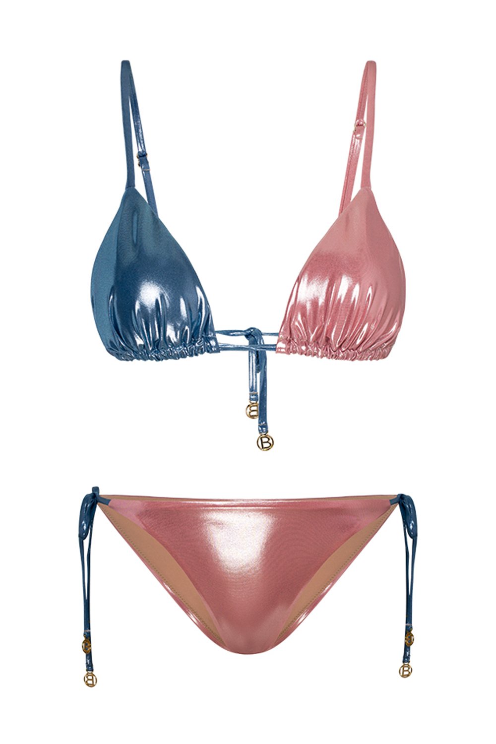 Bonesta-Amargosa Shiny Sapphire Blue And Misty Rose Çift Renk Üçgen Bikini Takımı-Bikini & Mayo-4-Milagron.com