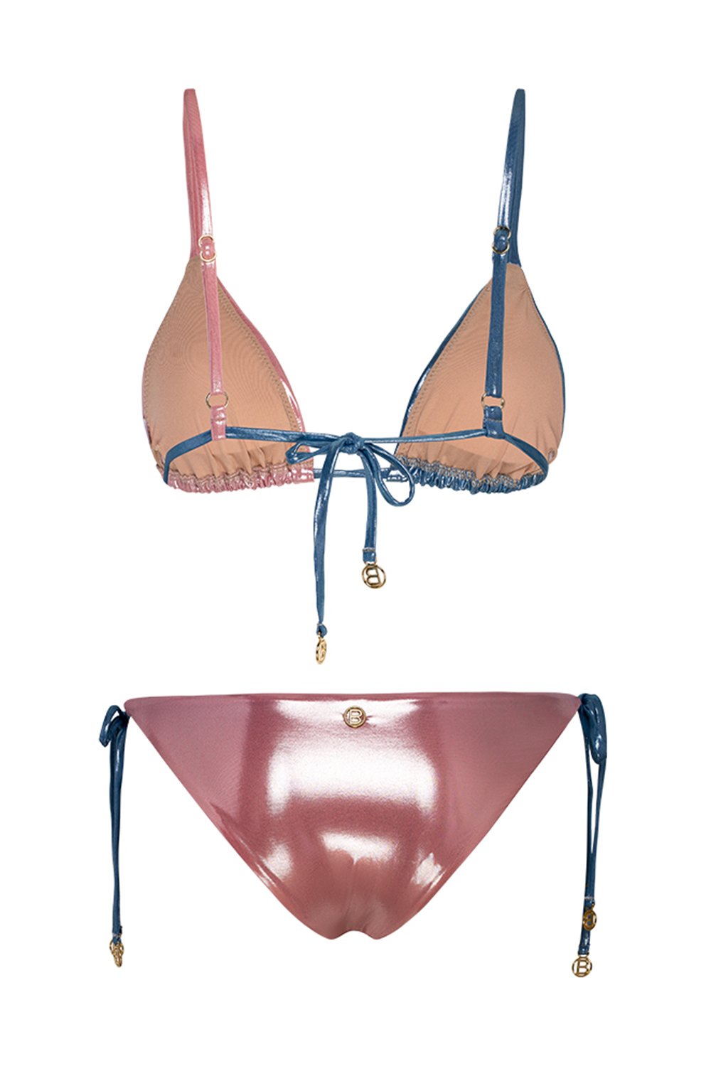 Bonesta-Amargosa Shiny Sapphire Blue And Misty Rose Çift Renk Üçgen Bikini Takımı-Bikini & Mayo-5-Milagron.com