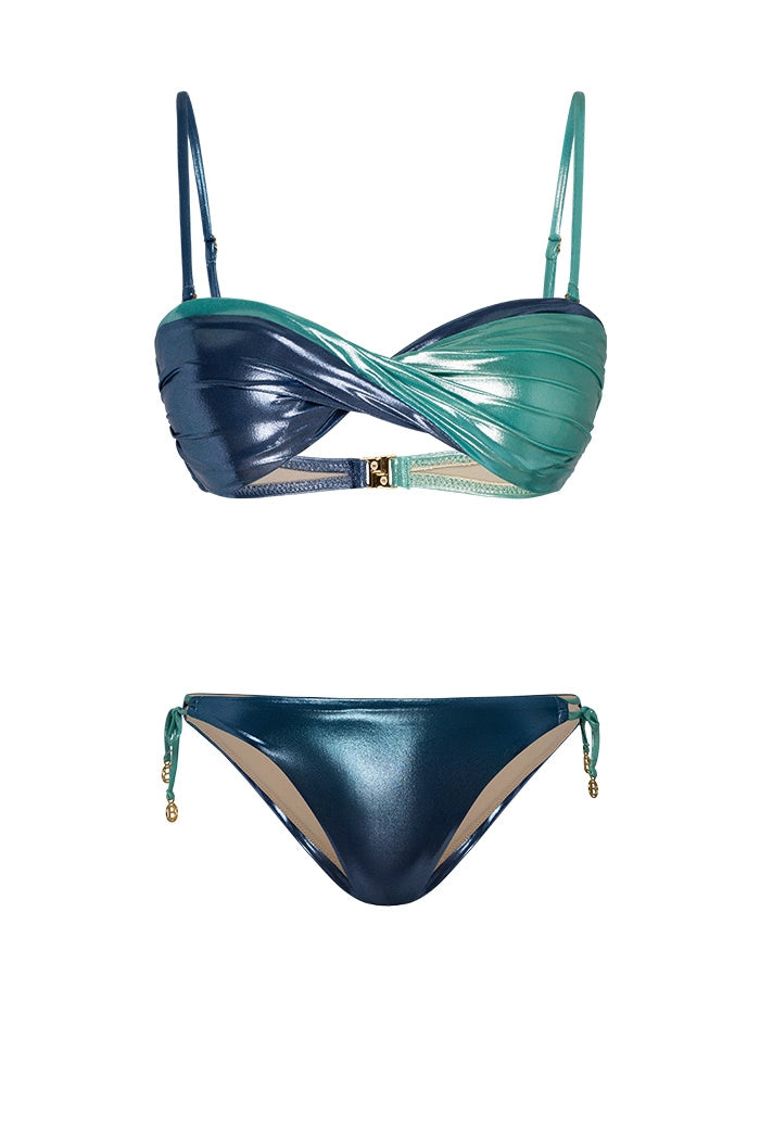 Bonesta-Baja Shiny Aqua And Royal Blue Çift Renk Dönmeli Bikini Takımı-Bikini & Mayo-1-Milagron.com