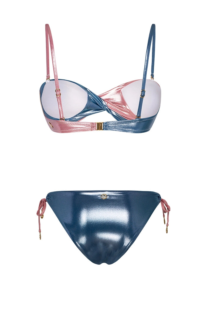 Bonesta-Baja Shiny Sapphire Blue And Misty Rose Çift Renk Dönmeli Bikini Takımı-Bikini & Mayo-2-Milagron.com