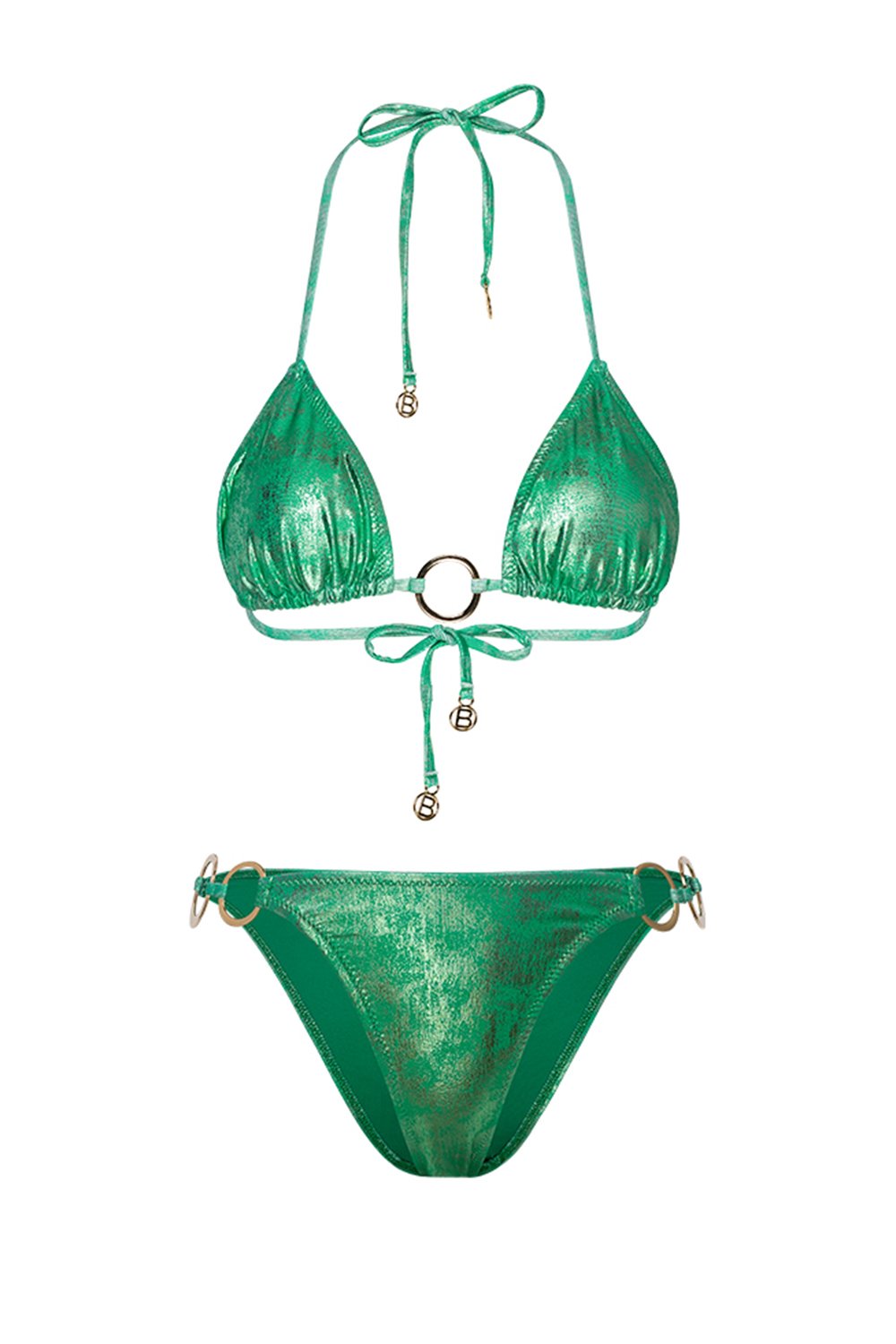 Bonesta-Bardenas Shiny Shiny Emerald Green Aksesuarlı Üçgen Bikini Takımı-Bikini & Mayo-4-Milagron.com