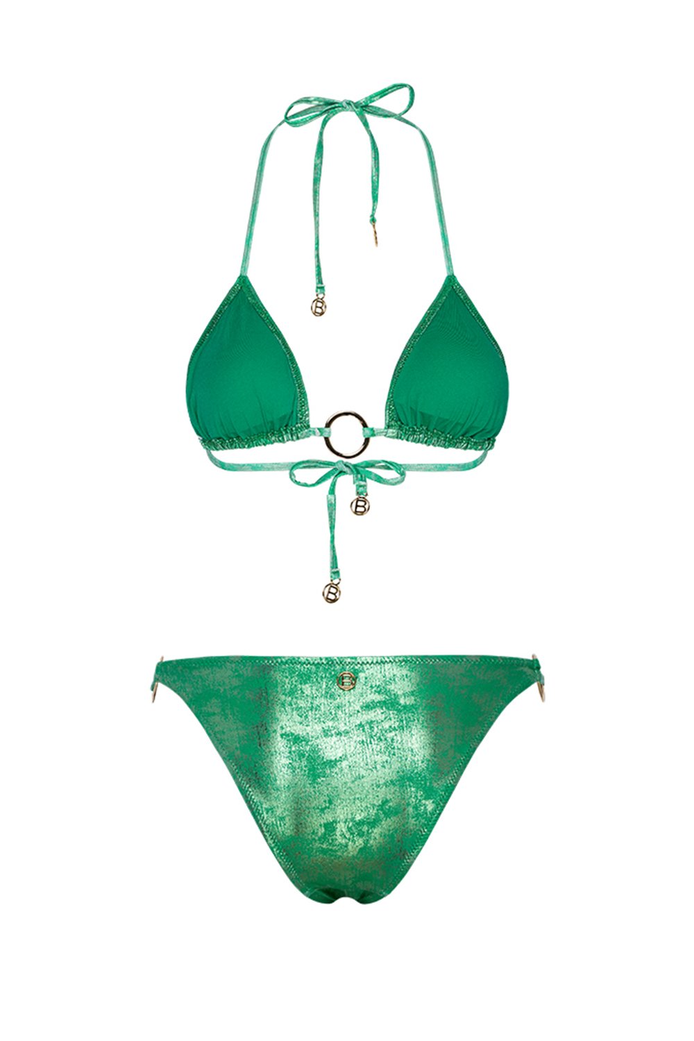 Bonesta-Bardenas Shiny Shiny Emerald Green Aksesuarlı Üçgen Bikini Takımı-Bikini & Mayo-5-Milagron.com