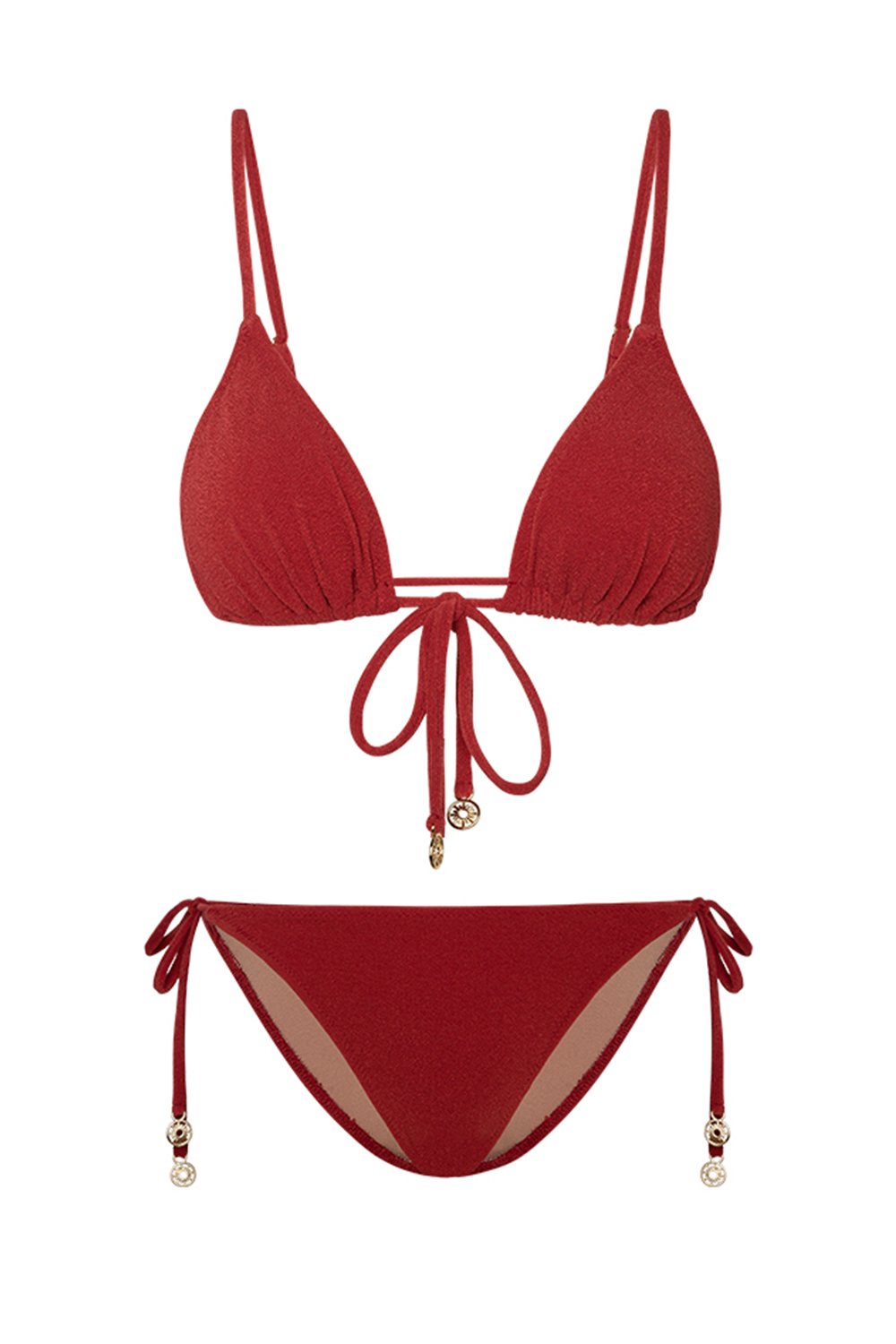 Bonesta-Barrel Burgundy Terry Bağcıklı Üçgen Bikini Takımı-Bikini & Mayo-4-Milagron.com