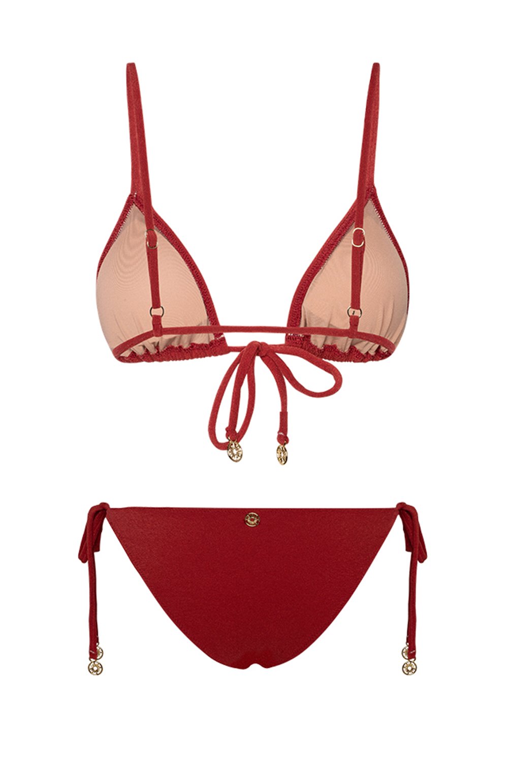 Bonesta-Barrel Burgundy Terry Bağcıklı Üçgen Bikini Takımı-Bikini & Mayo-5-Milagron.com