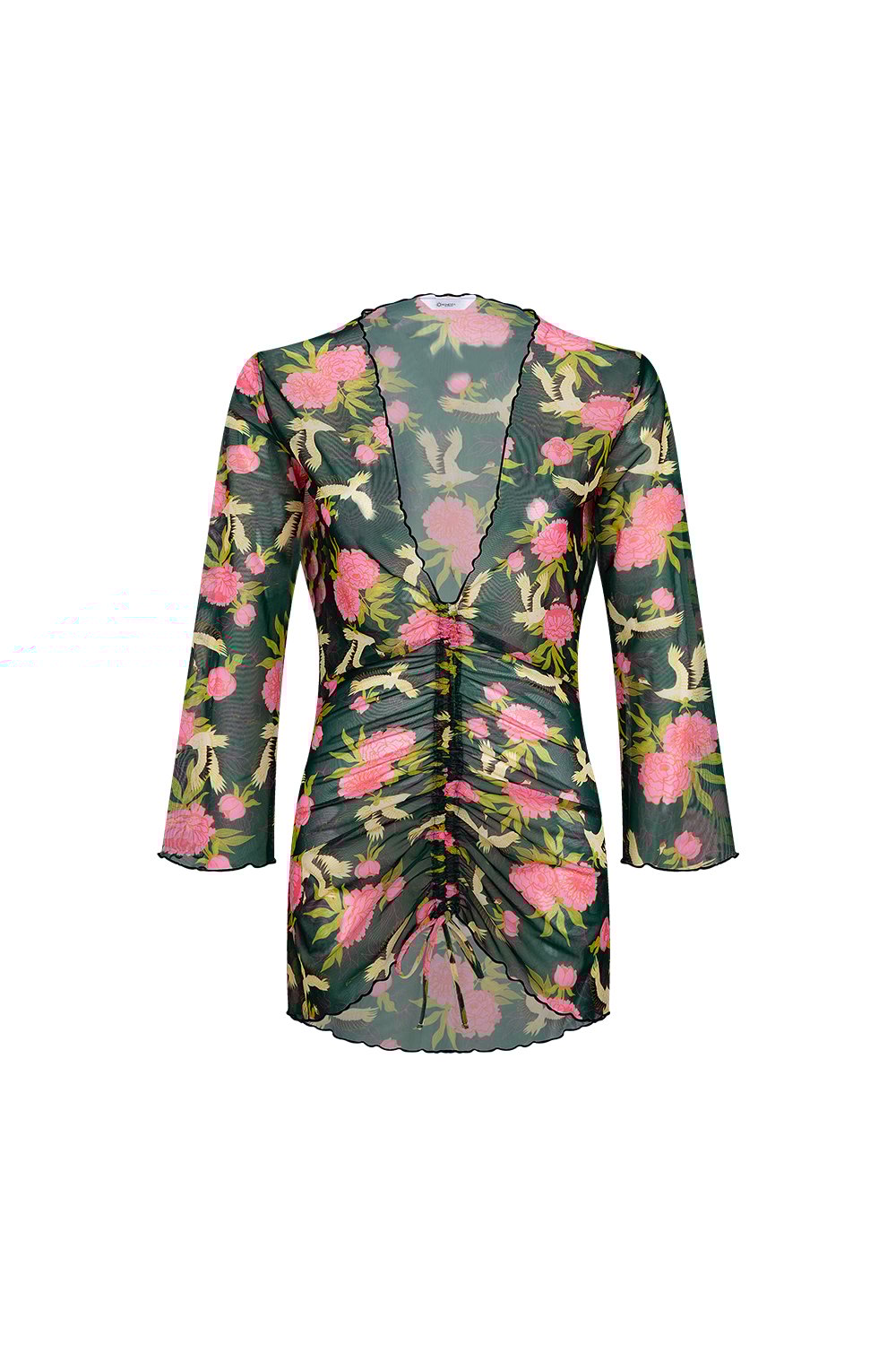 Bonesta-Bellanca Çiçek Kuş Desenli Önü Büzgülü Gömlek Pareo-Pareo & Bandana-1-Milagron.com