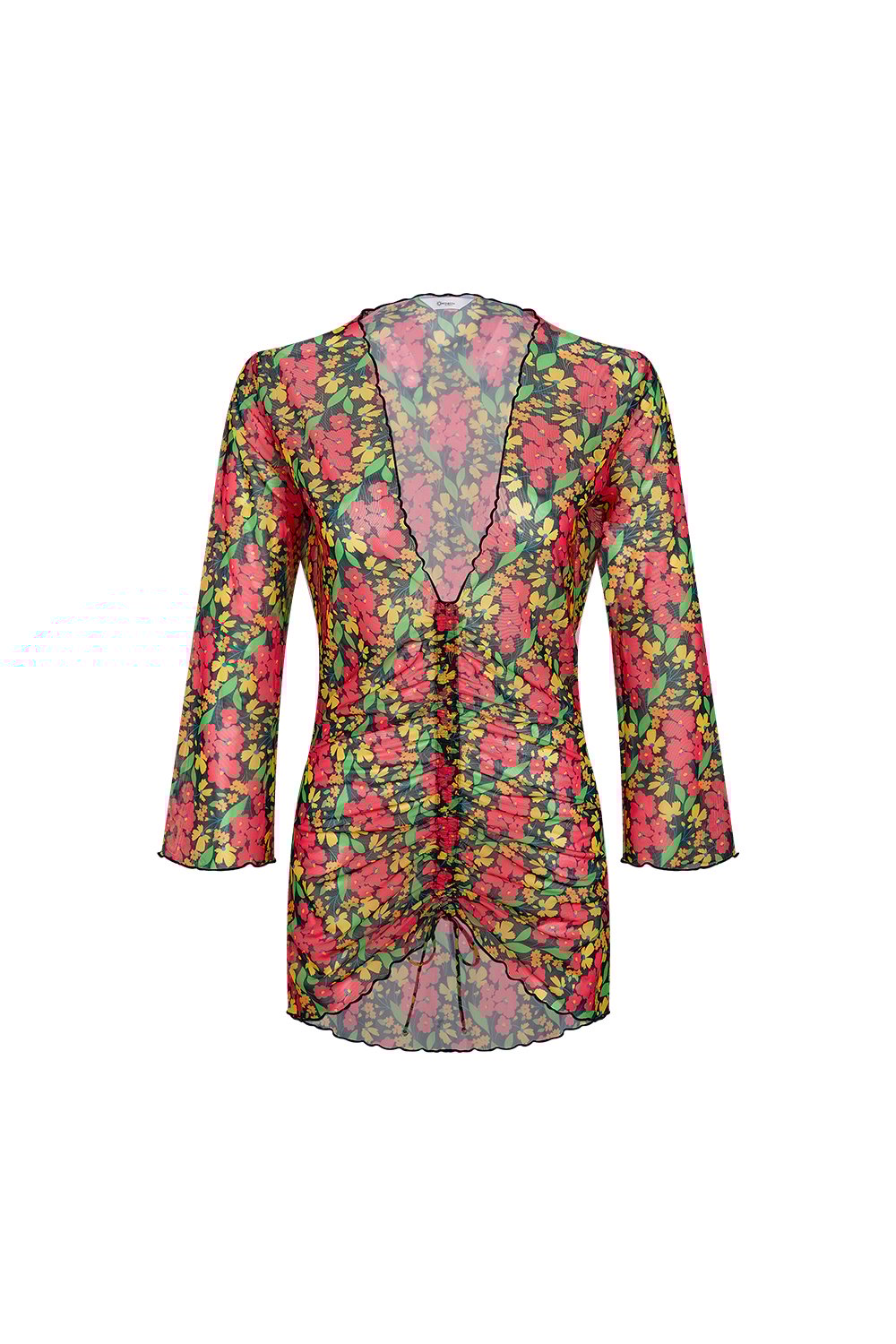 Bonesta-Bellanca Kırmızı Çiçek Desenli Önü Büzgülü Gömlek Pareo-Pareo & Bandana-1-Milagron.com