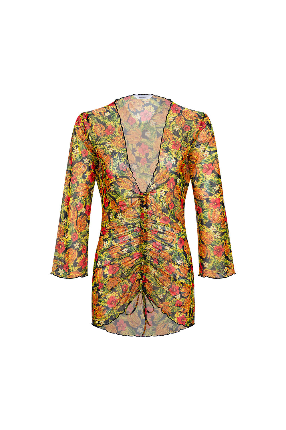 Bonesta-Bellanca Turuncu Çiçek Önü Büzgülü Gömlek Pareo-Pareo & Bandana-1-Milagron.com