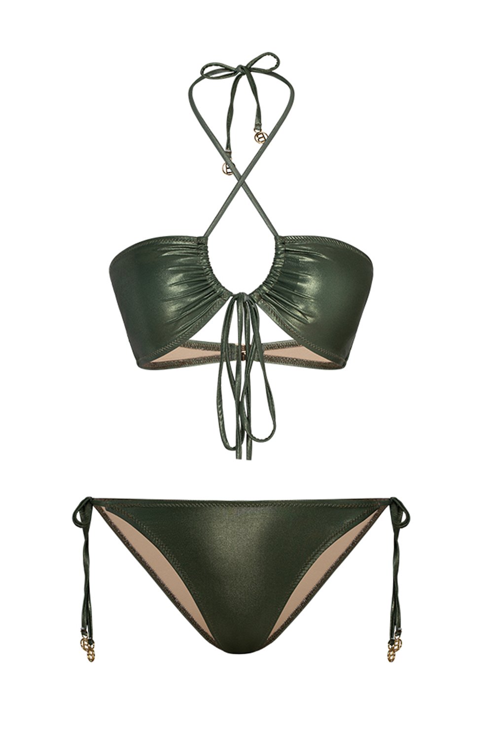 Bonesta-Broom Shiny Hunter Green Boyundan Bağcıklı Bikini Takımı-Bikini & Mayo-4-Milagron.com