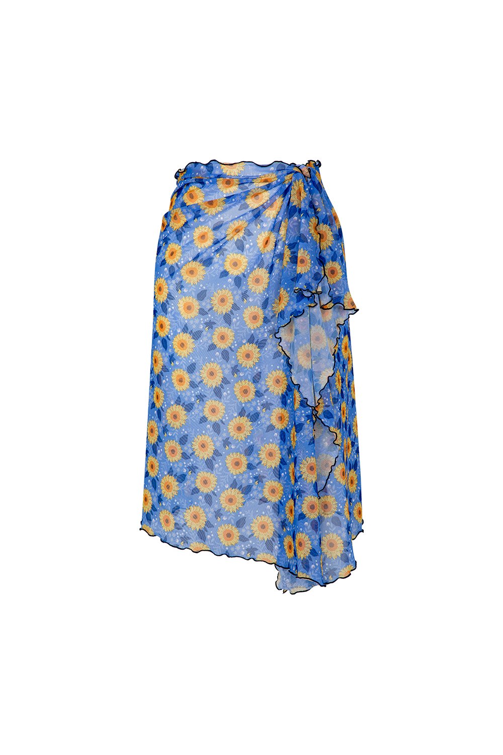 Bonesta-Callie Ayçiçeği Desenli Büzgülü Volanlı Midi Pareo Etek-Pareo & Bandana-1-Milagron.com