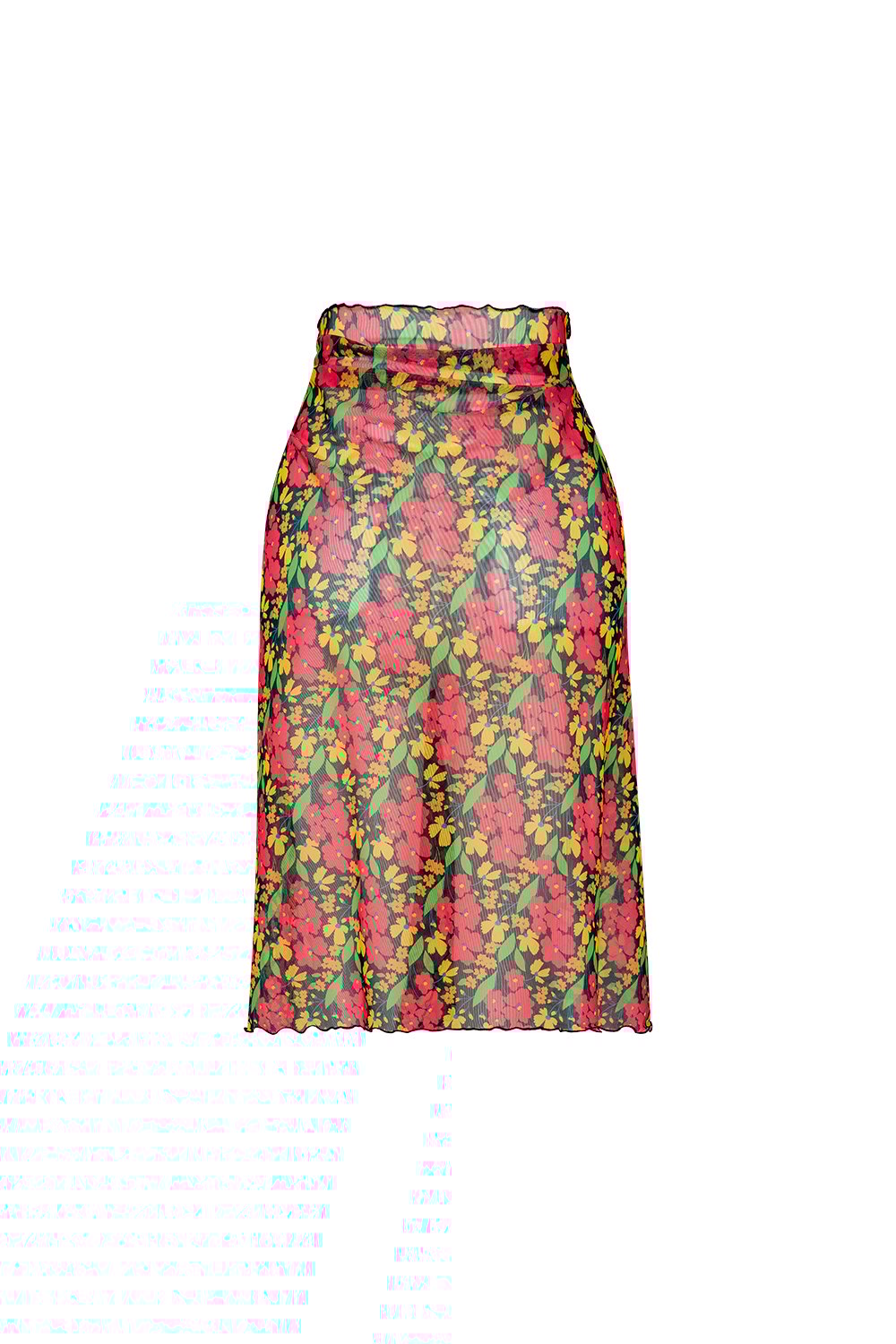 Bonesta-Callie Kırmızı Çiçek Desenli Büzgülü Volanlı Midi Pareo Etek-Pareo & Bandana-2-Milagron.com