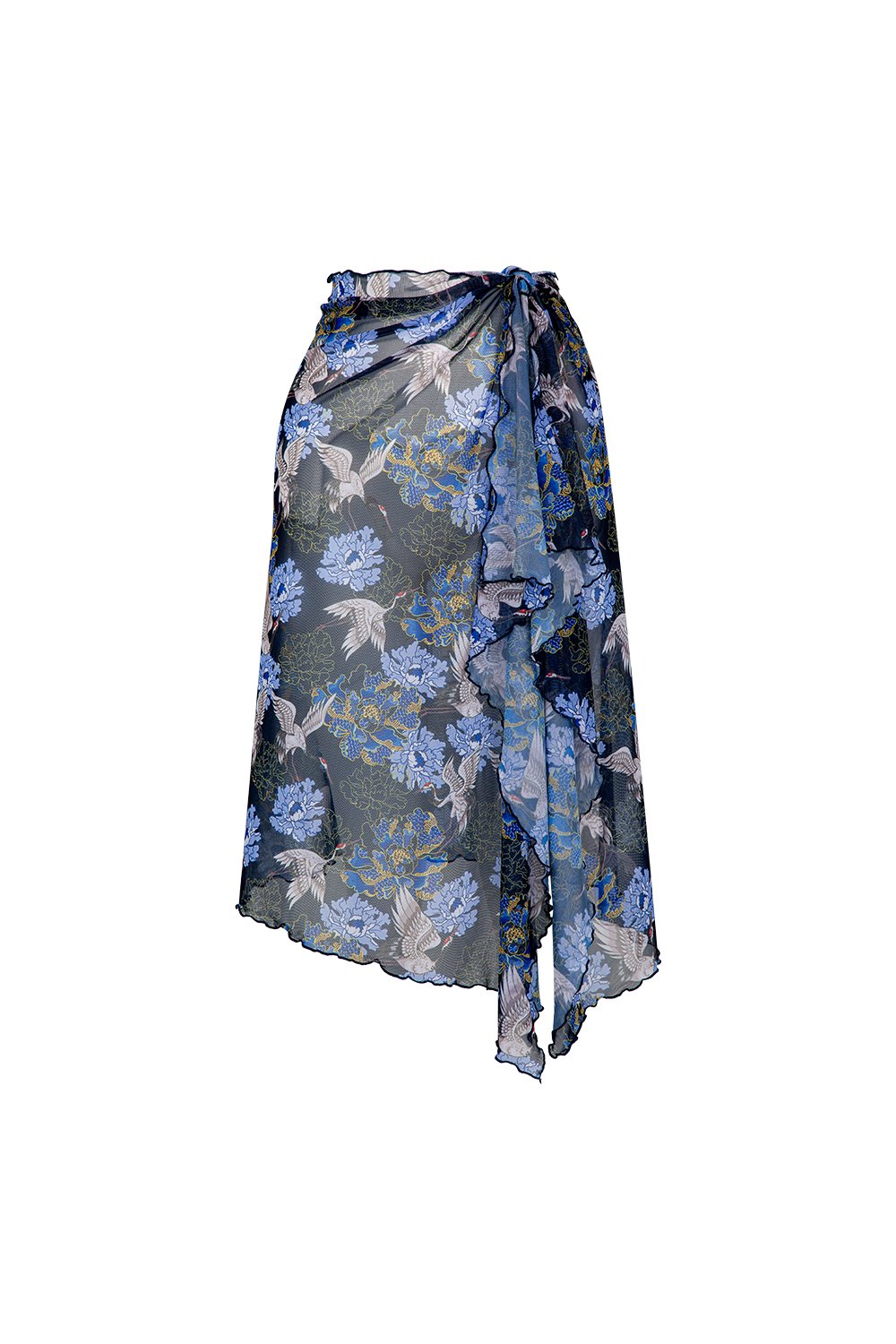 Bonesta-Callie Kuş Desenli Büzgülü Volanlı Midi Pareo Etek-Pareo & Bandana-1-Milagron.com