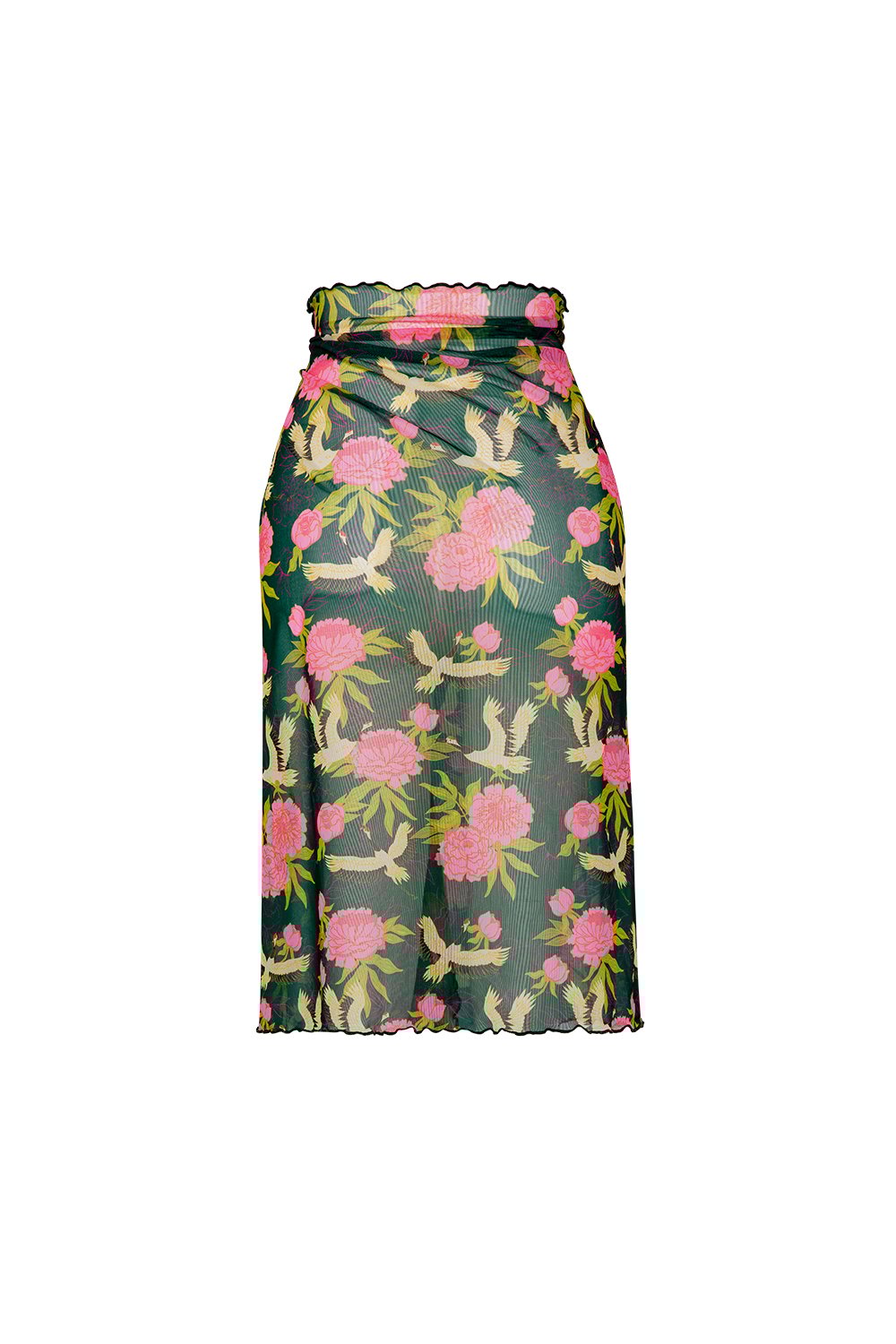 Bonesta-Callie Pembe Kuş Desenli Büzgülü Volanlı Midi Pareo Etek-Pareo & Bandana-2-Milagron.com