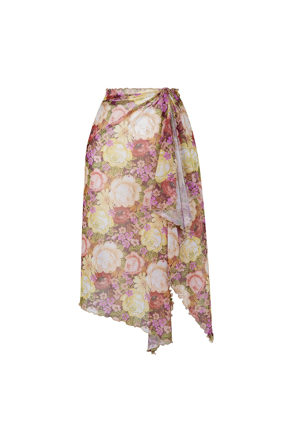 Bonesta-Callie Renkli Pastel Çiçek Desenli Büzgülü Volanlı Midi Pareo Etek-Pareo & Bandana-1-Milagron.com